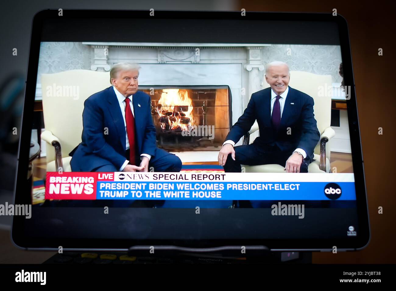 Washington, USA - 14 novembre 2024 - Joe Biden si congratula con Donald Trump alla Casa Bianca Foto Stock