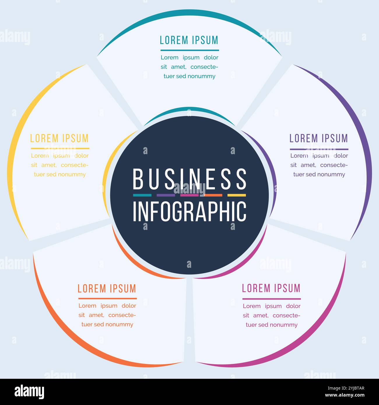 Circle Infographic design 5 passaggi, oggetti, elementi o opzioni modello di informazioni aziendali Illustrazione Vettoriale