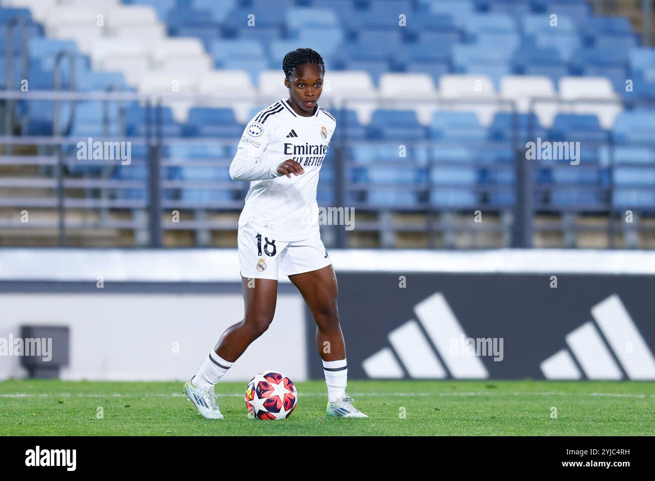 Linda Caicedo del Real Madrid durante la partita di calcio del gruppo B di UEFA Womenâs Champions League tra Real Madrid e FC Twente il 13 novembre 2024 allo stadio Alfredo di Stefano a Valdebebas, Madrid, Spagna Foto Stock