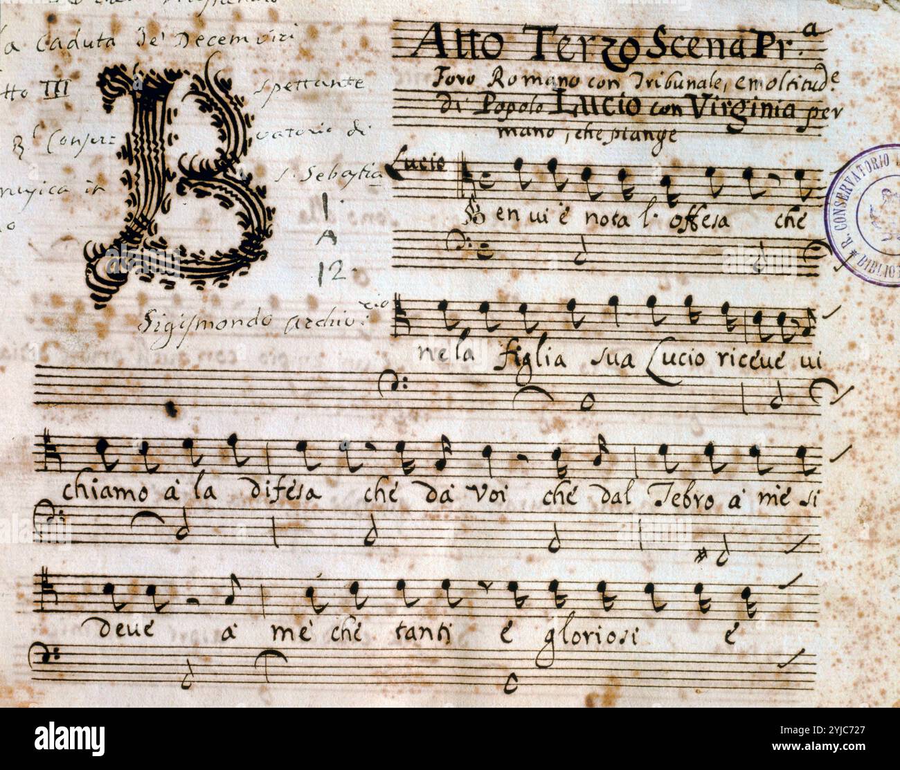 Scarlatti atto III. La Caduta dei Decemviri. Autografo. Museo: Conservatorio di Napoli, NAPOLES, ITALIA. DOMENICO SCARLATTI. Foto Stock