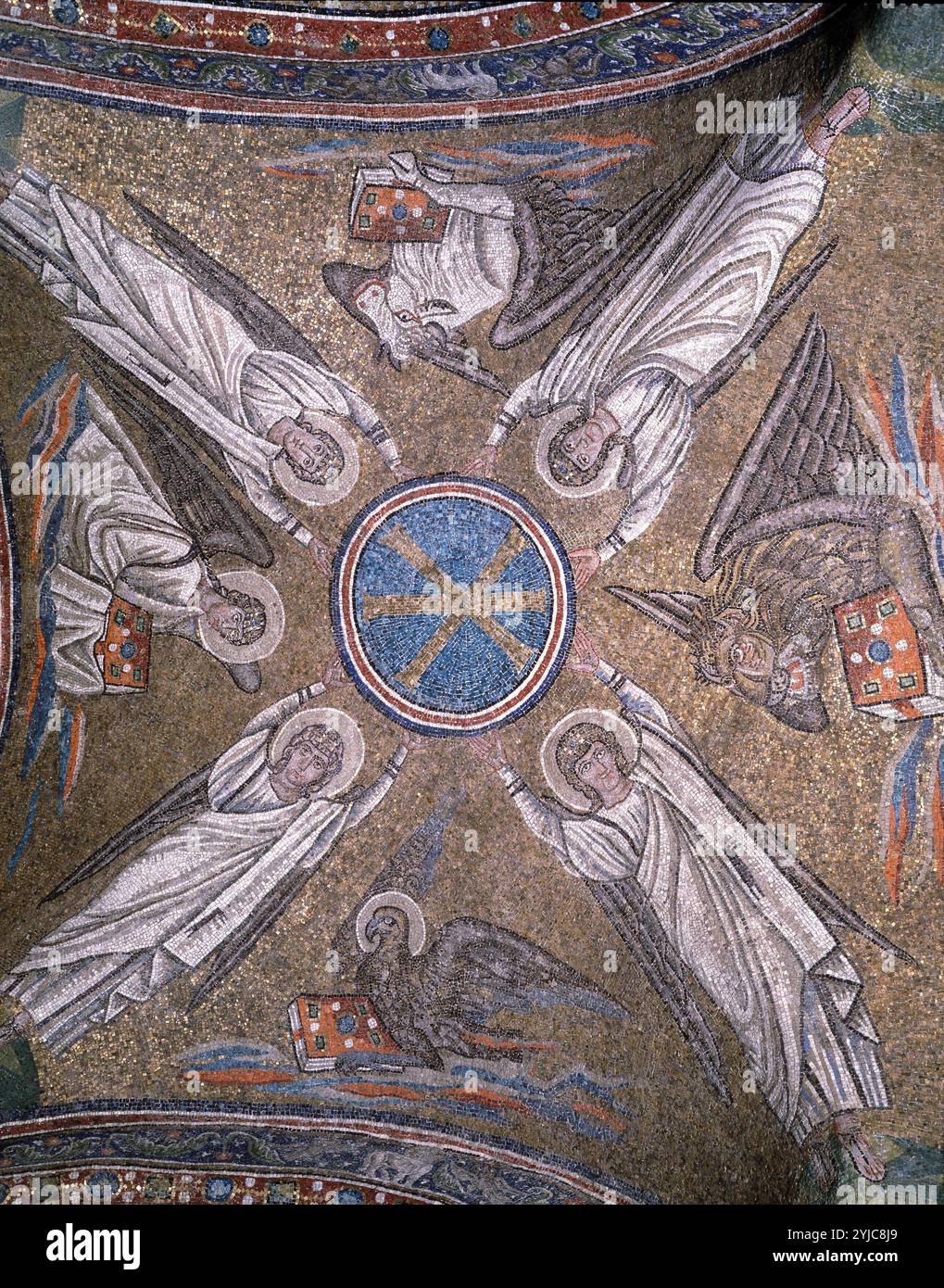 Mosaico di 4 Evangelista. Vith Century d.C. Museo: Museo Episcopale, Ravena, ITALIA. SAN MATEO. SAN JUAN EVANGELISTA. SAN MARCOS. SAN LUCAS. Foto Stock