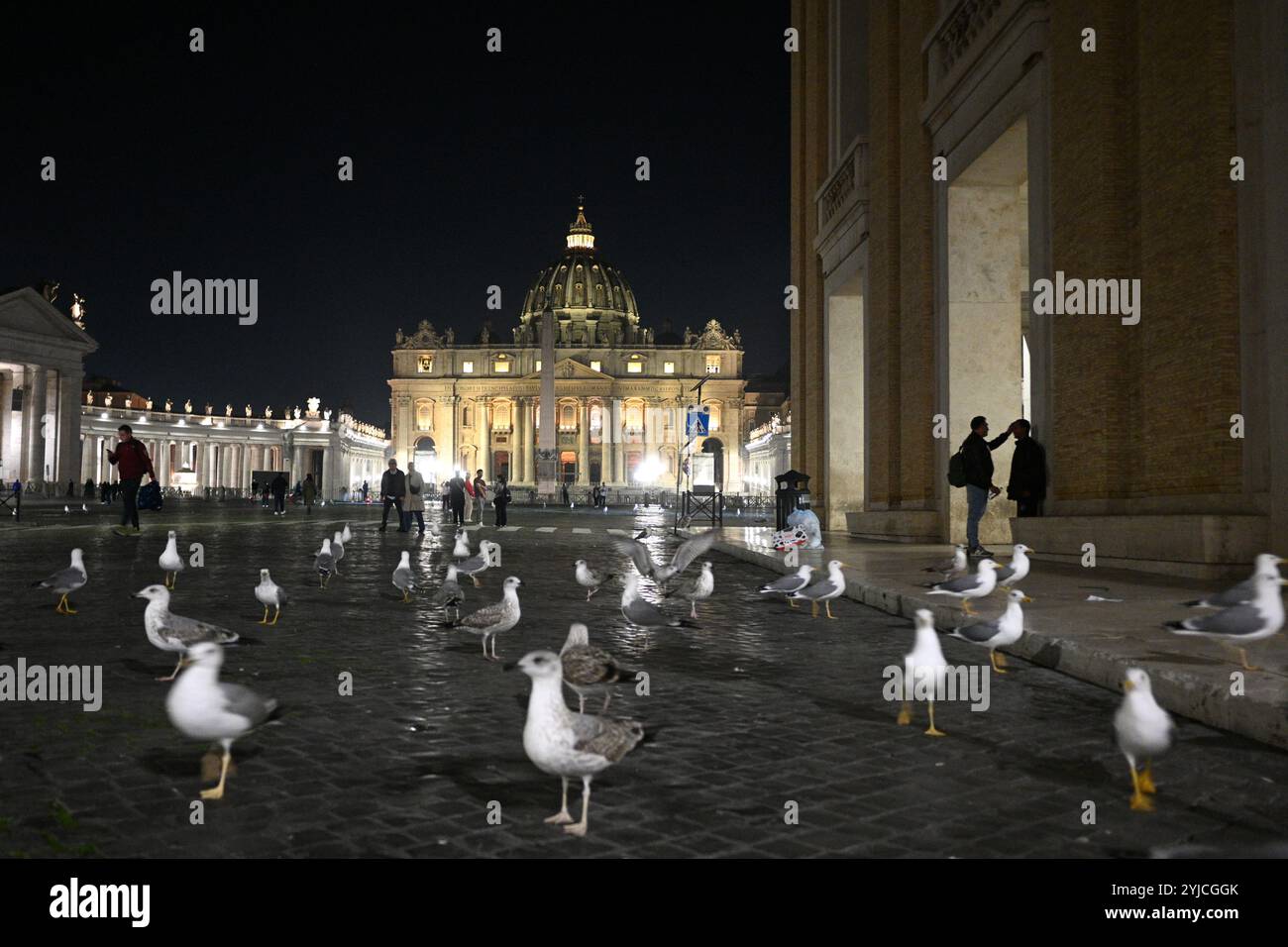 Città del Vaticano - 4 novembre 2024: Basilica di San Pietro in Piazza San Pietro in Vaticano di notte. Foto Stock