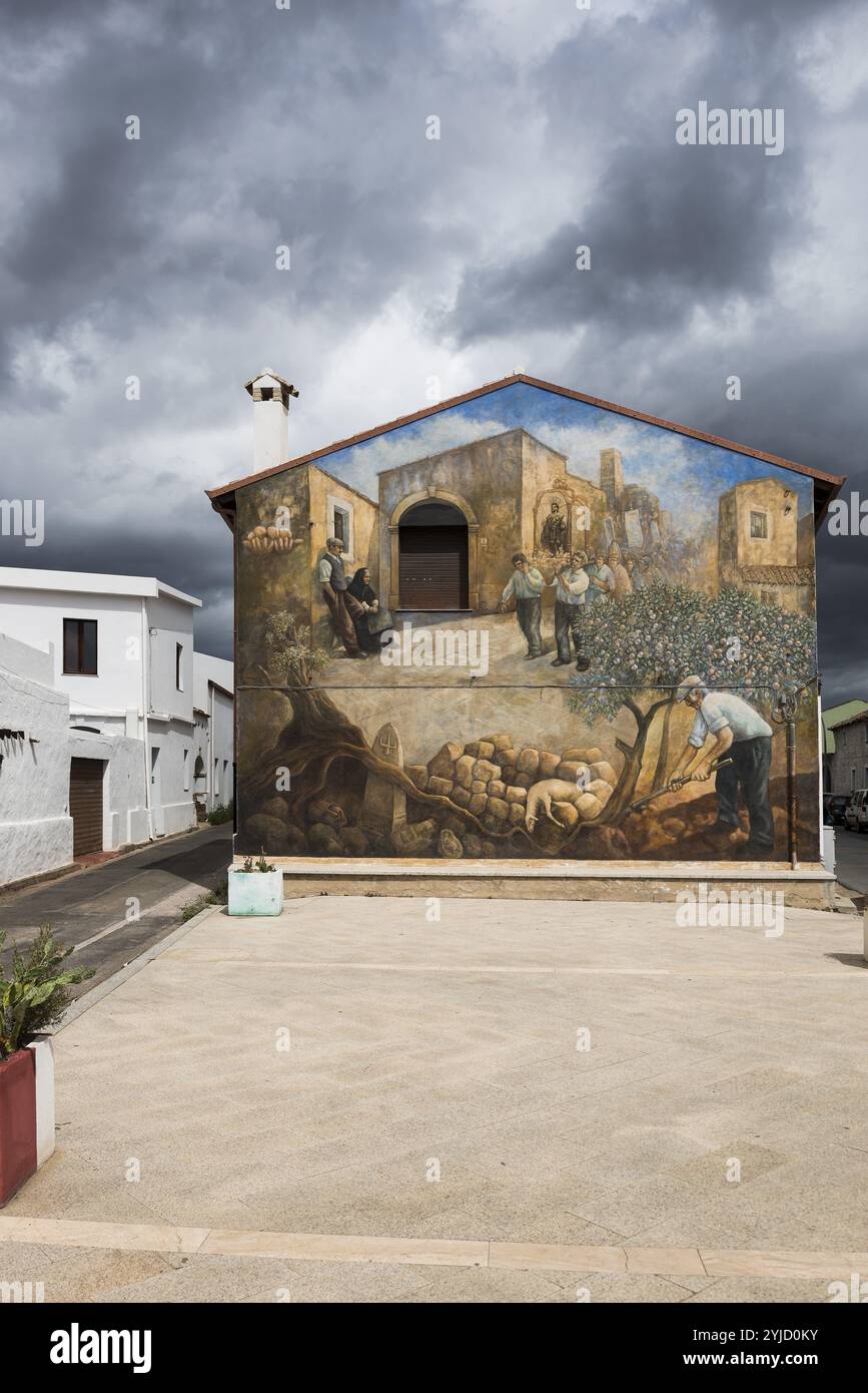 Pittura murale, murales, graffiti, Street art, San Sperate, Sardegna, Italia, Europa Foto Stock