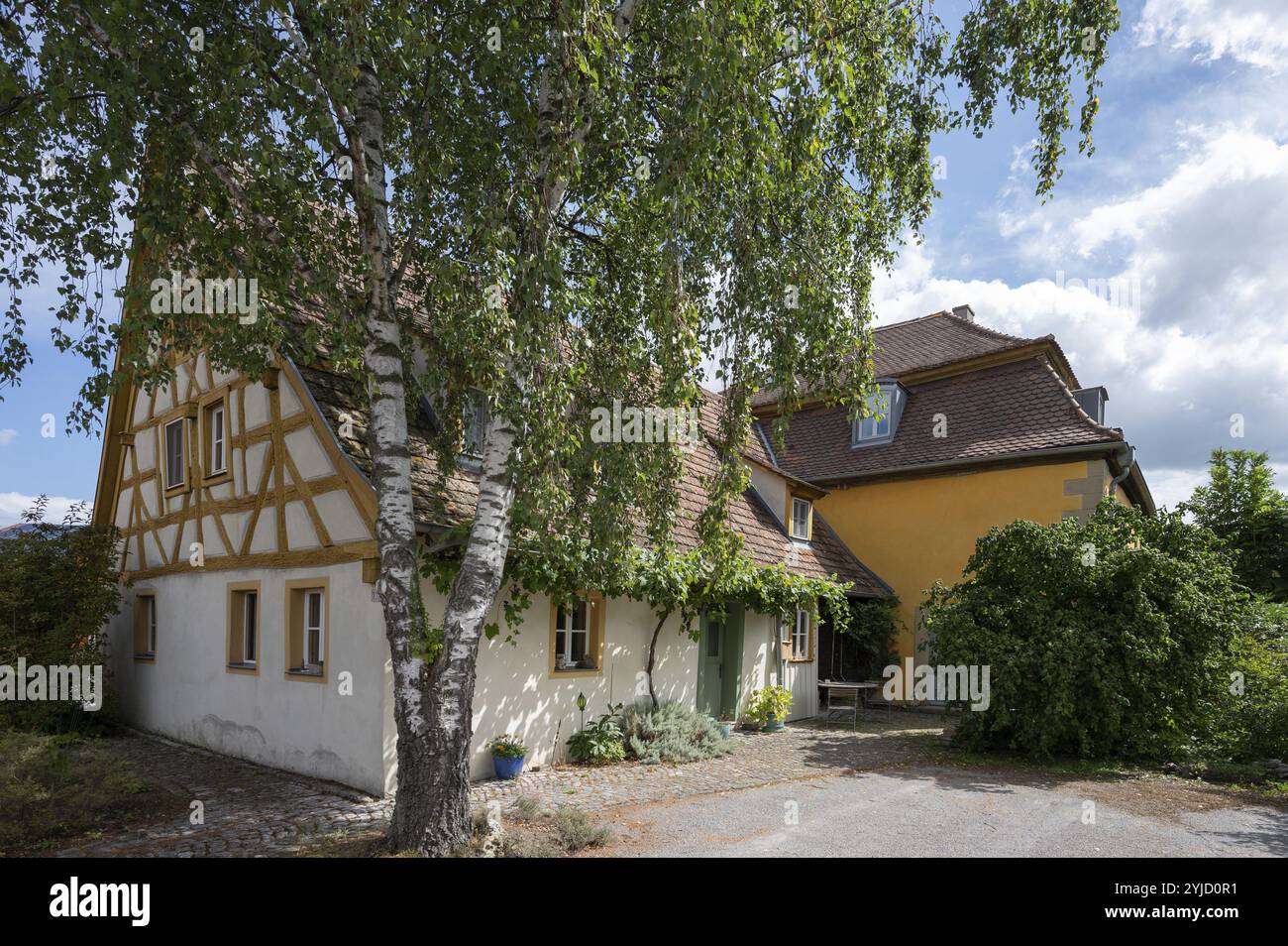 Ex sinagoga, 1662, oggi edificio residenziale, cosiddetto Vorsaengerhaus, Huettenheim 23, Huettemheim, bassa Franconia, Baviera, Germania, Europa Foto Stock