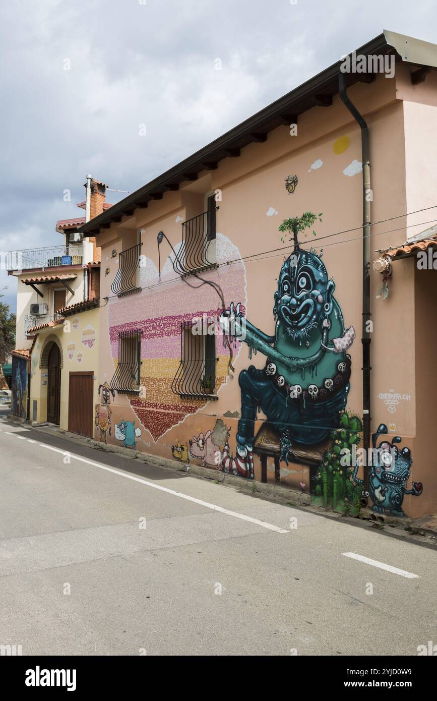 Pittura murale, murales, graffiti, Street art, San Sperate, Sardegna, Italia, Europa Foto Stock