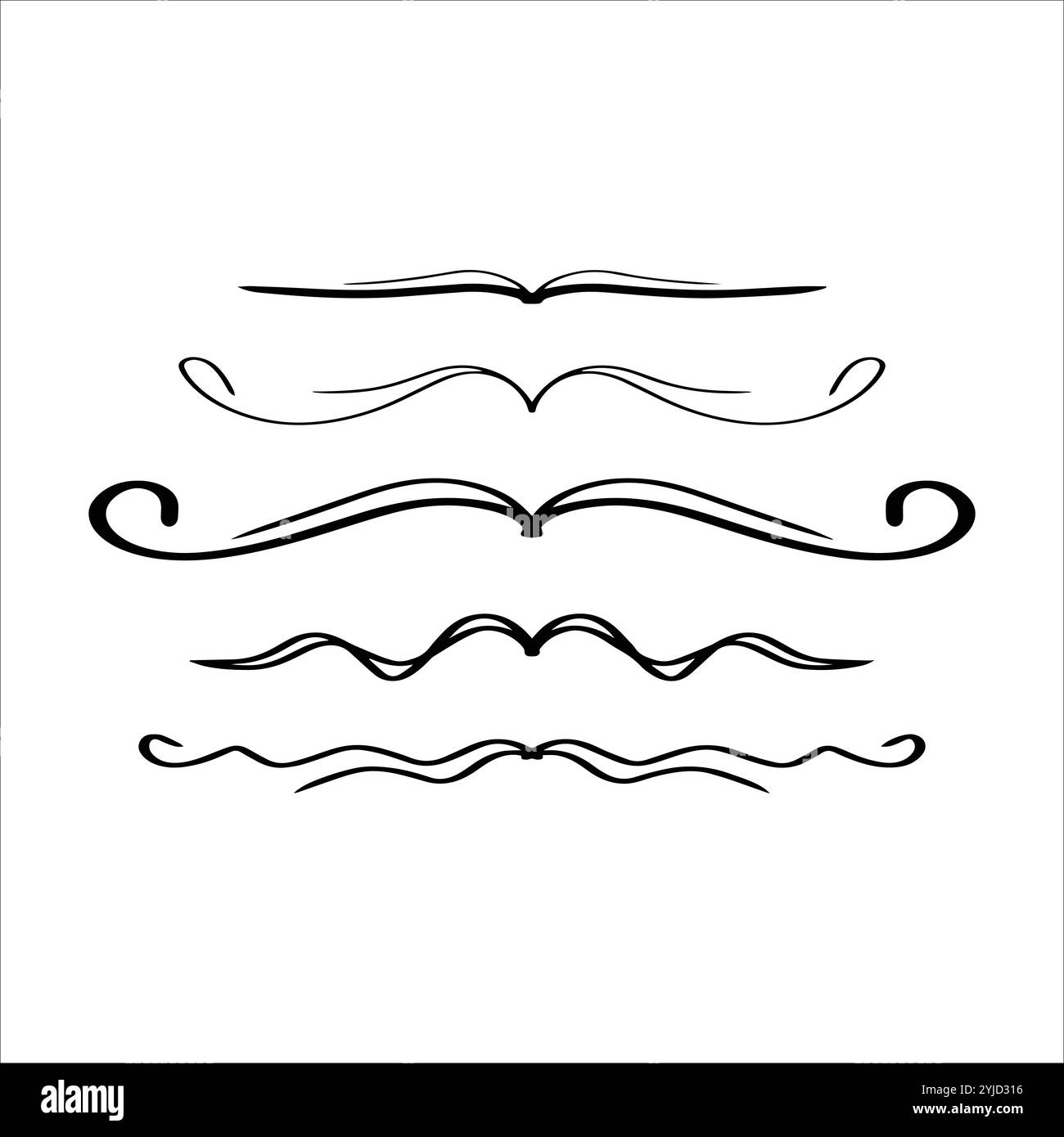 Icona del divisore disegnata a mano immagine vettoriale elemento di design di Swish, swash, Swoosh sottolineatura turbolenza linea di scoiattolo Illustrazione Vettoriale