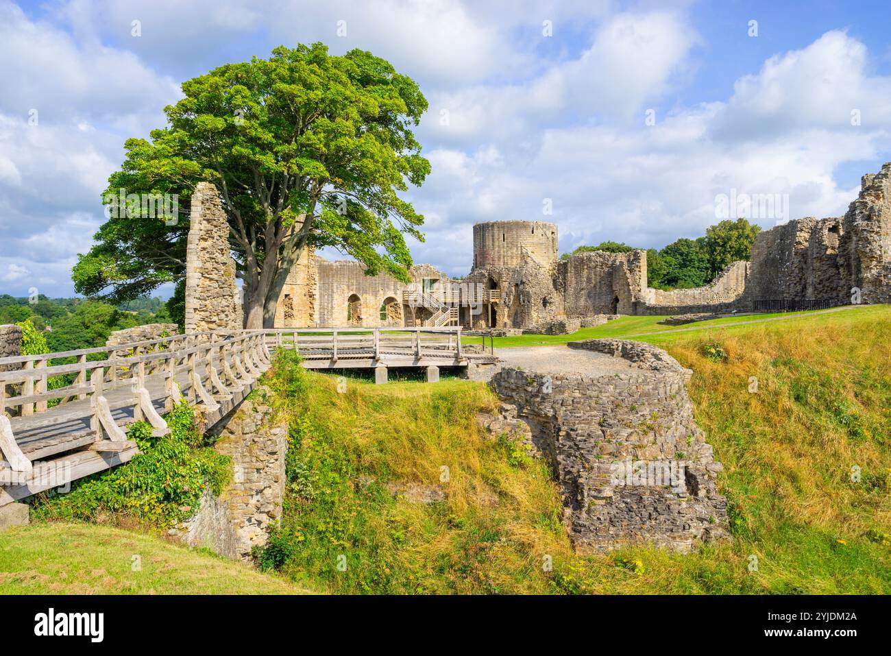 Barnard Castle Inner ward con le mura in rovina e la torre rotonda del castello medievale di Barnard Castle County Durham Teesdale Inghilterra Regno Unito Europa Foto Stock