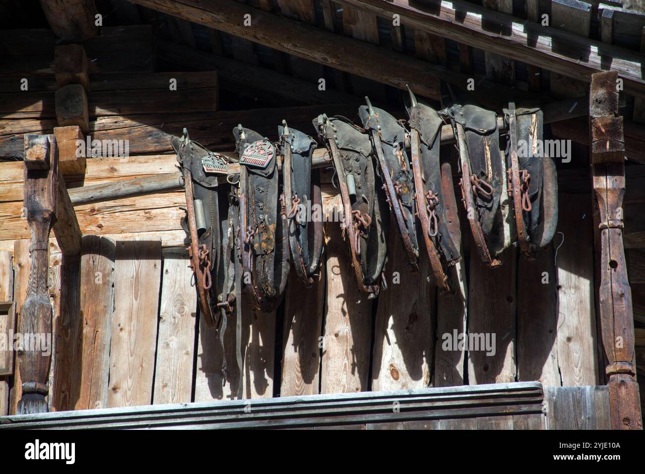Il collare viene utilizzato per imbracare gli animali da traino in modo che possano tirare un carrello, ad esempio. Fotografato in Austria., Das Kummet dient dazu, Zugtiere einzu Foto Stock