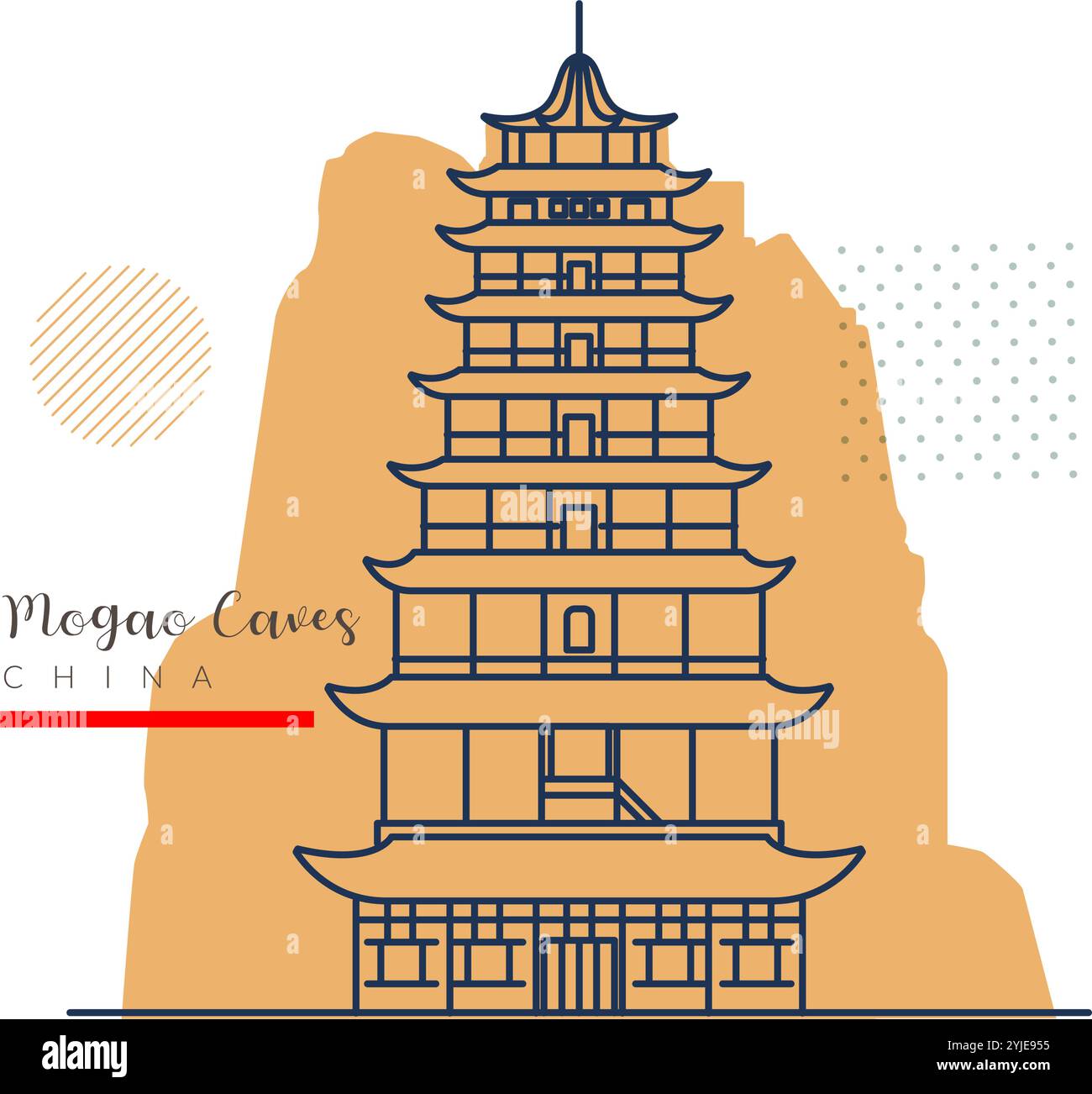 Le Grotte di Mogao - le mille Grotte di Buddha - Dunghuang, Gansu in Cina - Stock Illustration as EPS 10 file Illustrazione Vettoriale