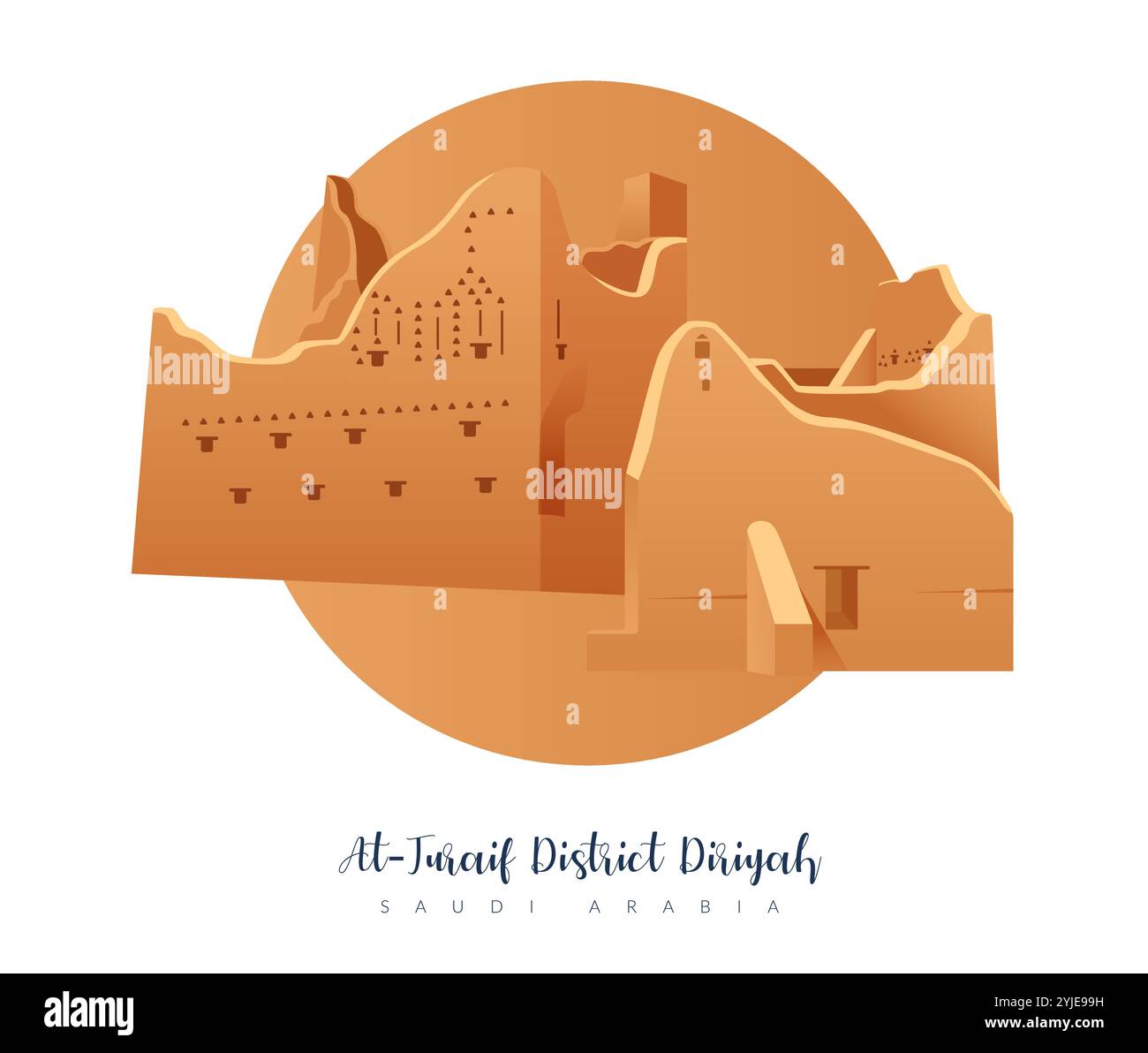 Distretto storico di At-Turaif Diriyah - Arabia Saudita - illustrazione delle scorte come file EPS 10 Illustrazione Vettoriale