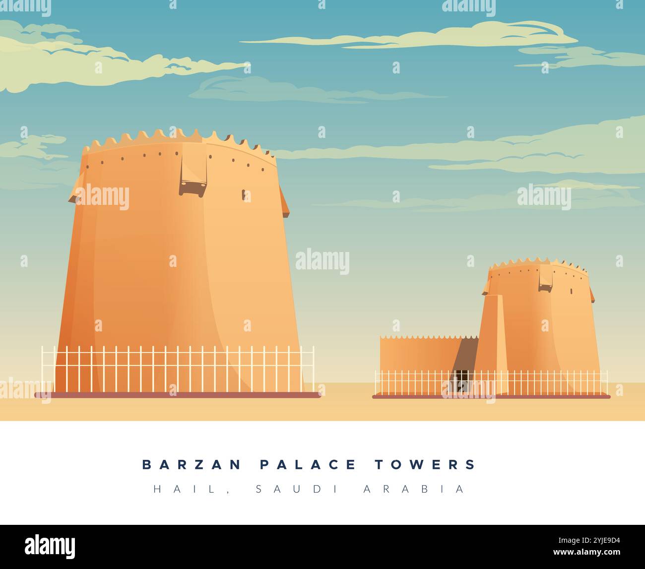 Torre storica del Palazzo Barzan di Hail - Arabia Saudita - illustrazione di magazzino come file EPS 10 Illustrazione Vettoriale