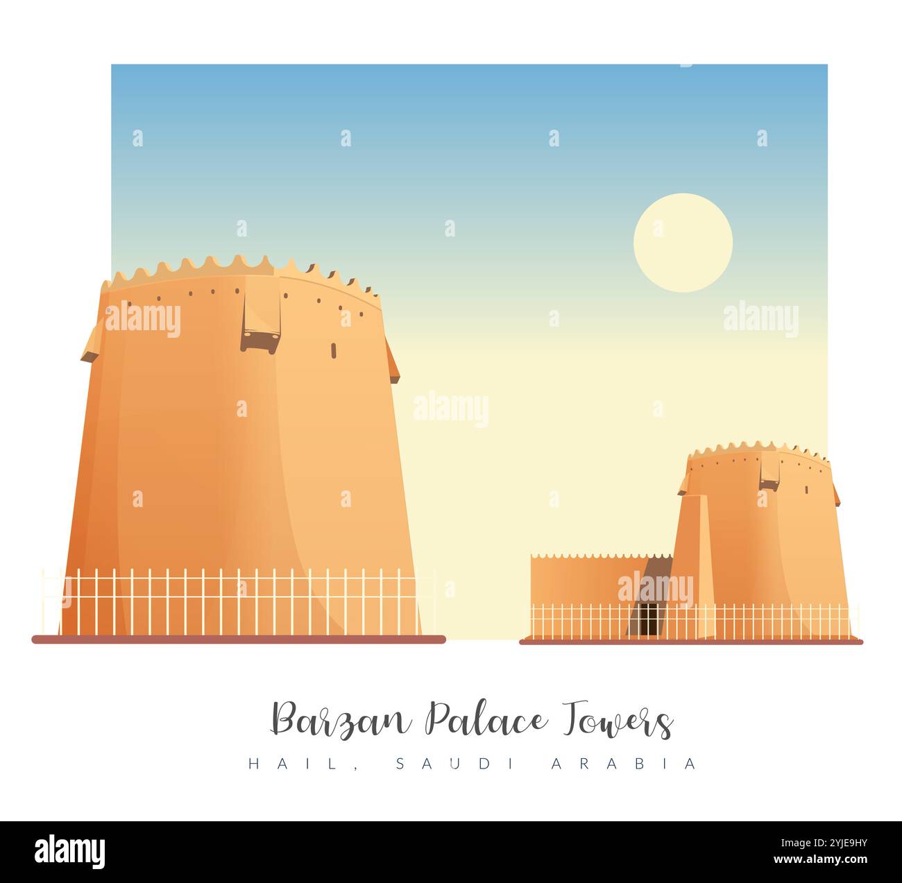 Torre storica del Palazzo Barzan di Hail - Arabia Saudita - illustrazione di magazzino come file EPS 10 Illustrazione Vettoriale