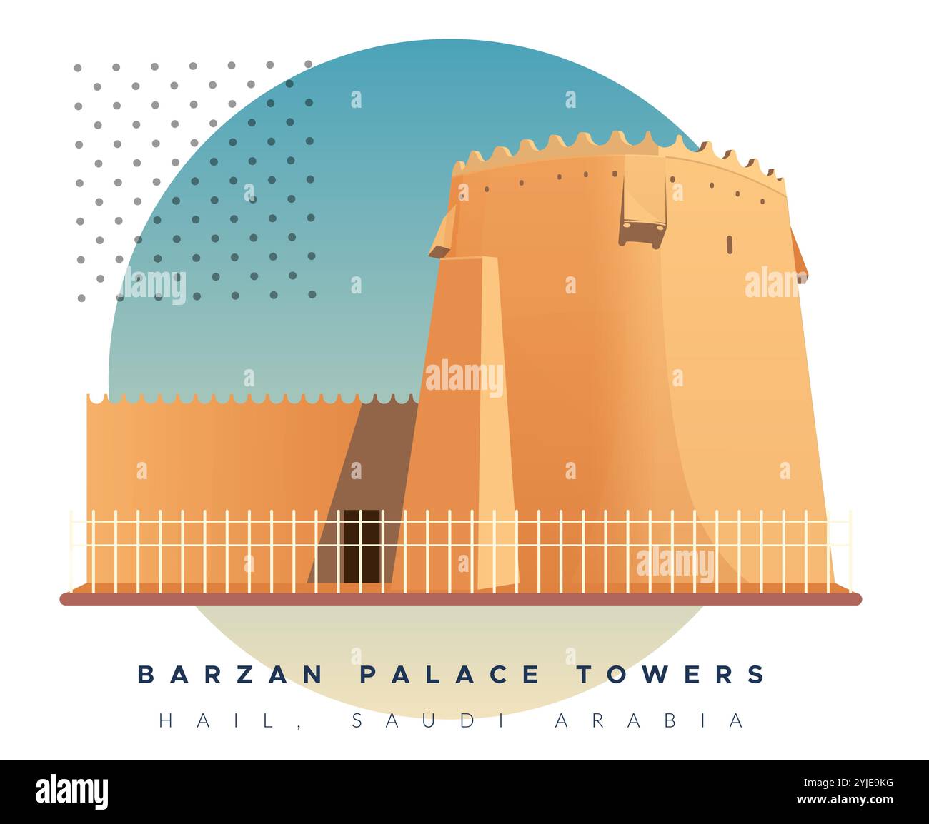 Torre storica del Palazzo Barzan di Hail - Arabia Saudita - illustrazione di magazzino come file EPS 10 Illustrazione Vettoriale