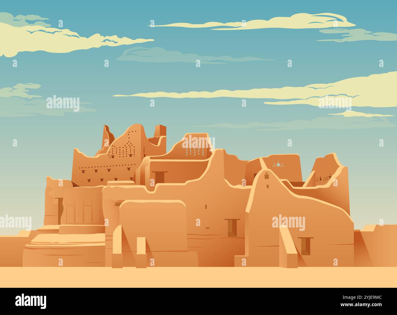 Rovine della città vecchia di Diriyah - Arabia Saudita - Stock Illustration as EPS 10 file Illustrazione Vettoriale