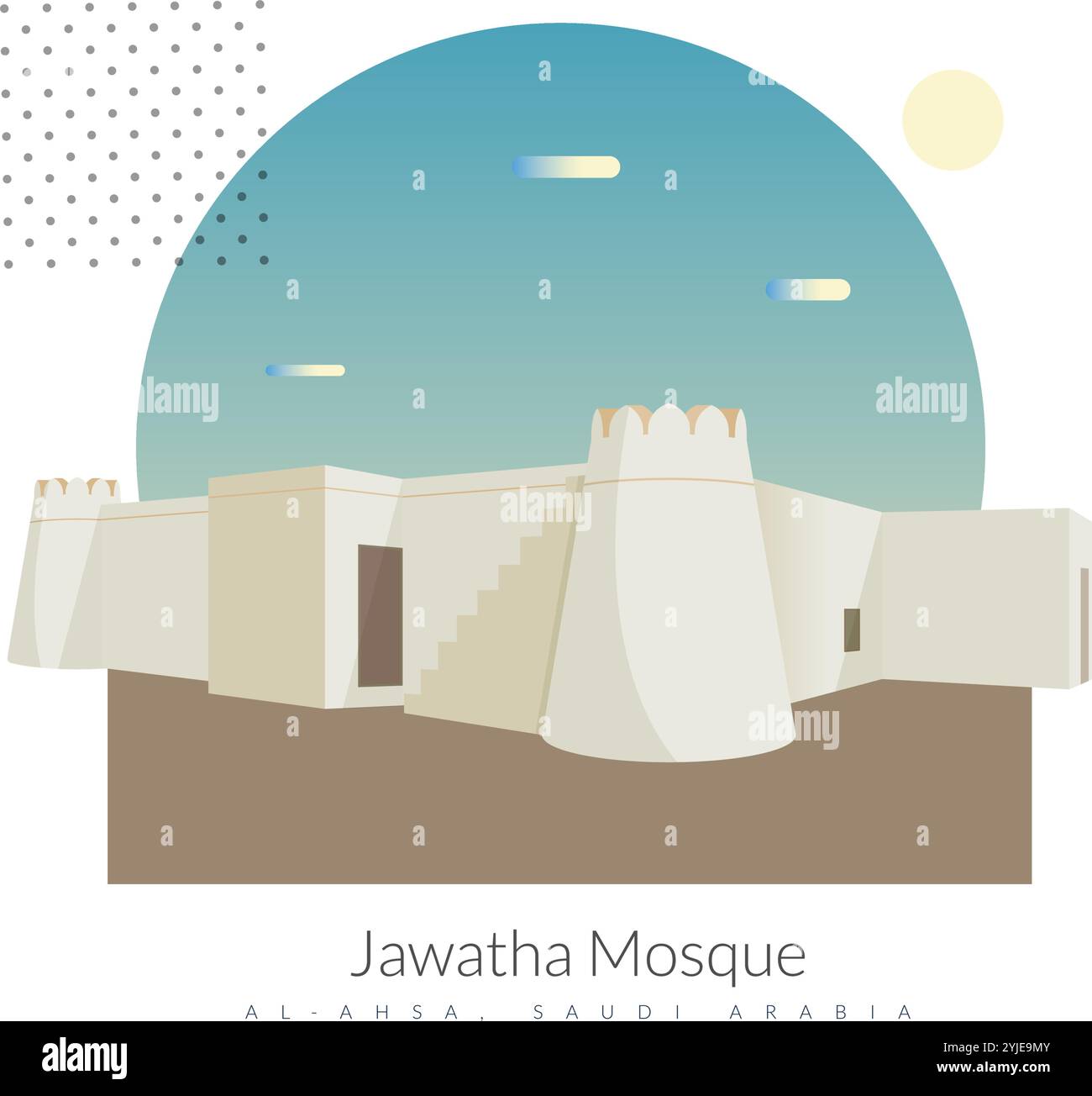 Antica e storica moschea Jawatha inal-Ahsa, provincia orientale, Arabia Saudita - illustrazione delle scorte come file EPS 10 Illustrazione Vettoriale