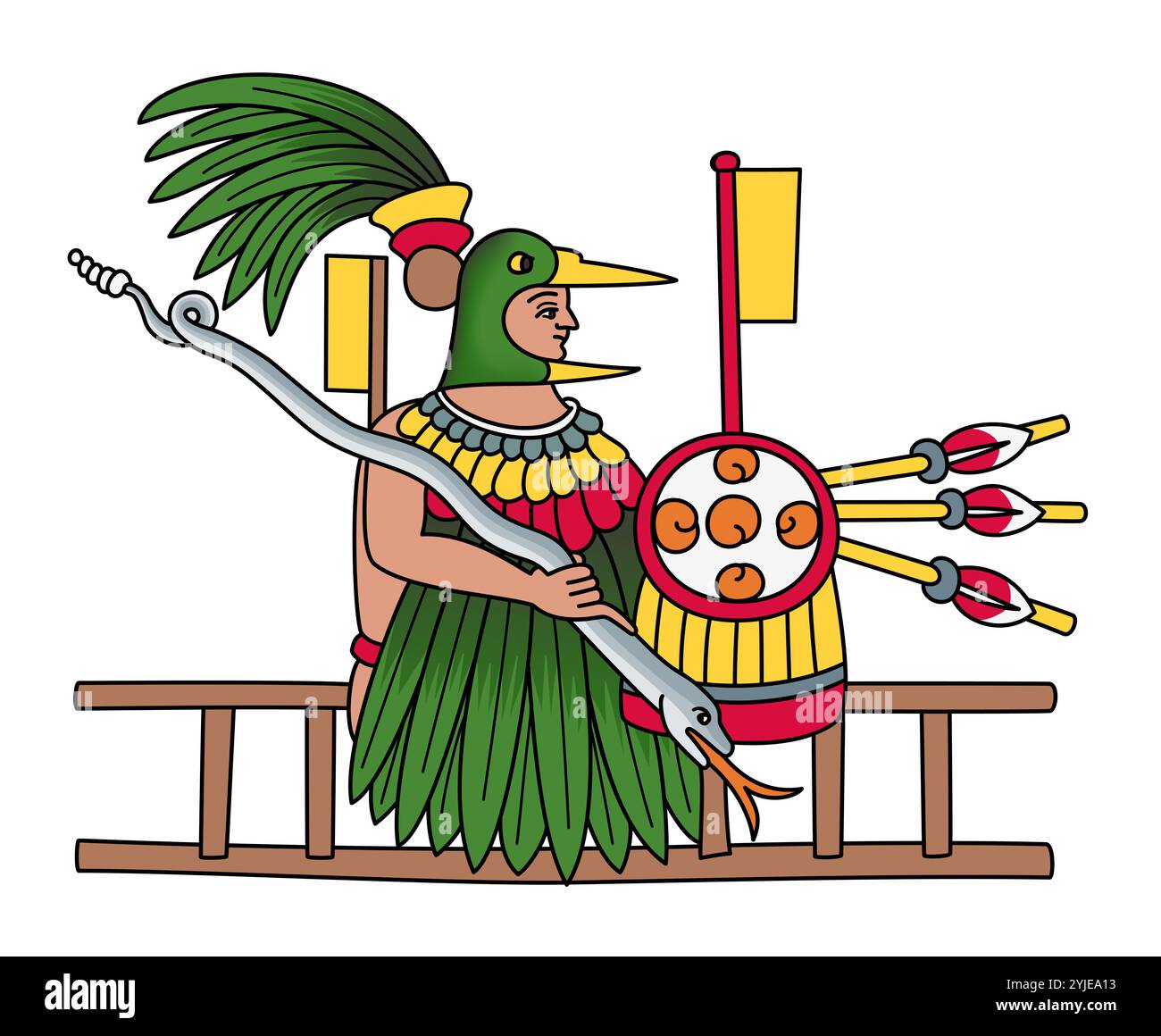 Huitzilopochtli, il dio azteco del sole e della guerra. Divinità solare e bellica del sacrificio nella religione azteca, e anche il dio patrono degli Aztechi. Foto Stock