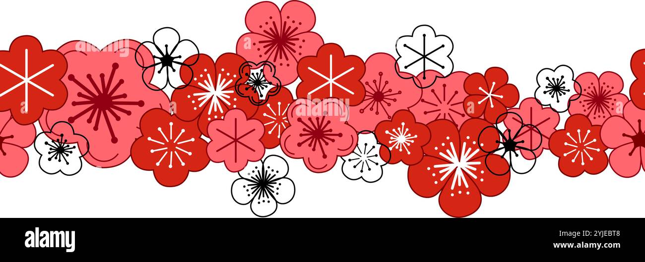 Fiori di sakura, ciliegio o mele e fiori senza cuciture. Fioritura primaverile, clipart grafico vettoriale primaverile. Disegnato a mano isolato Illustrazione Vettoriale