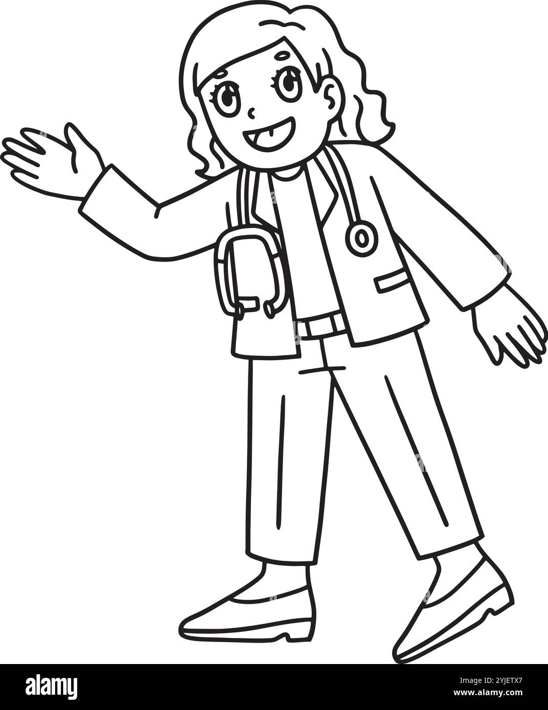 Donna Dottore isolato colorare pagina per bambini Illustrazione Vettoriale