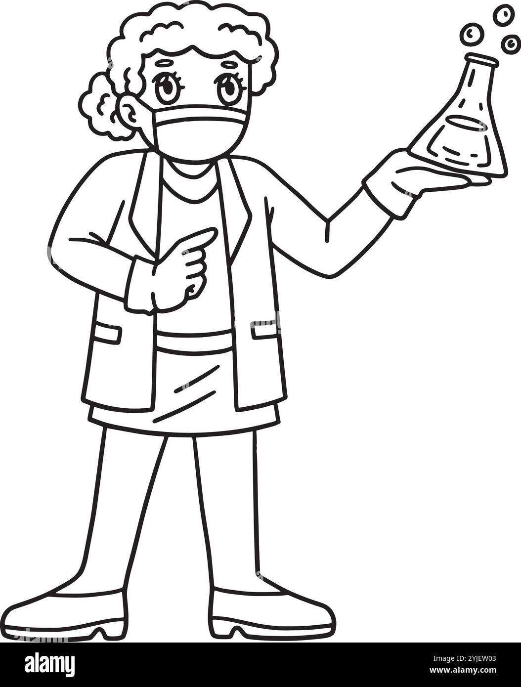 Medico donna con una pagina da colorare isolata in fiasca Illustrazione Vettoriale