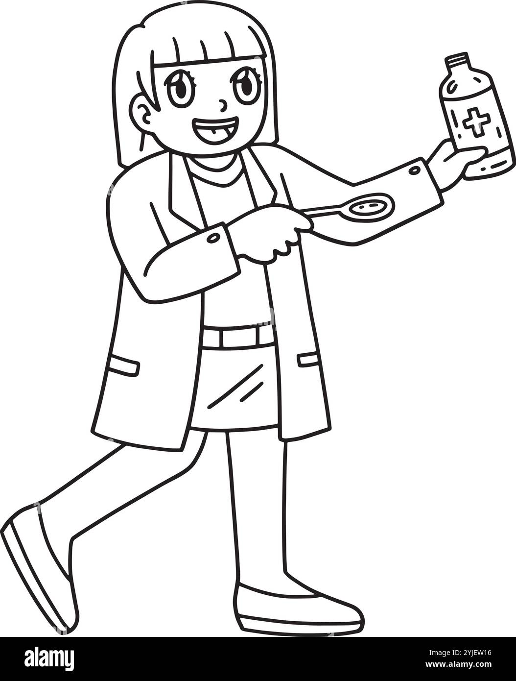 Dottoressa donna che versa Medicina su Spoon isolato Illustrazione Vettoriale