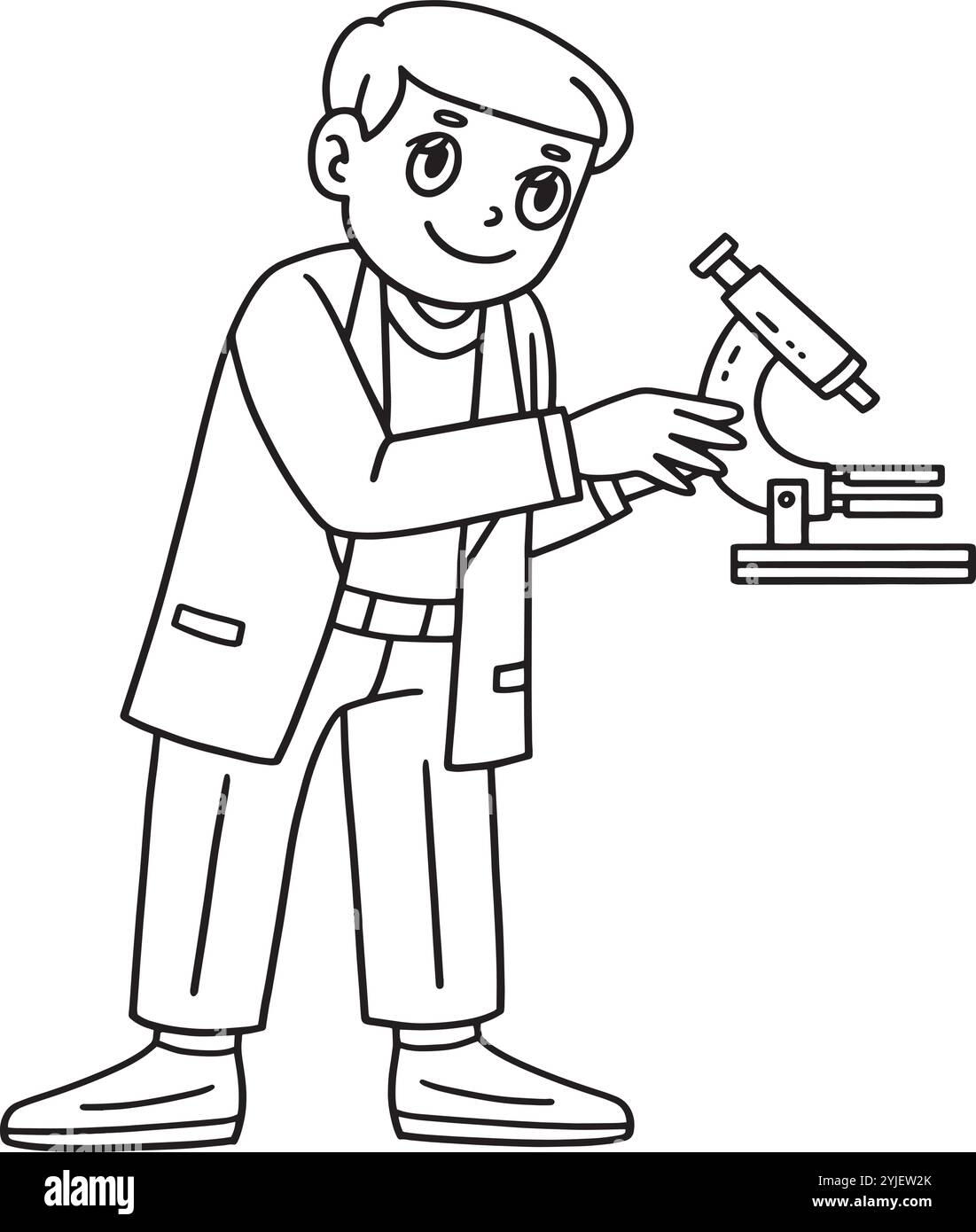 Pagina da colorare con isolamento medico e microscopio Illustrazione Vettoriale