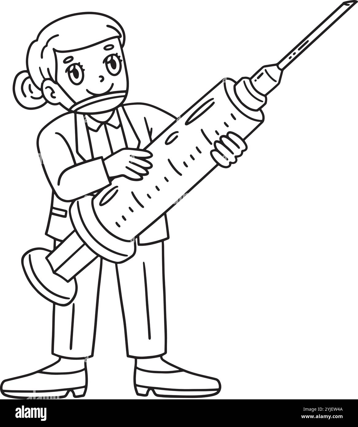 Medico donna con siringa gigante isolata Illustrazione Vettoriale