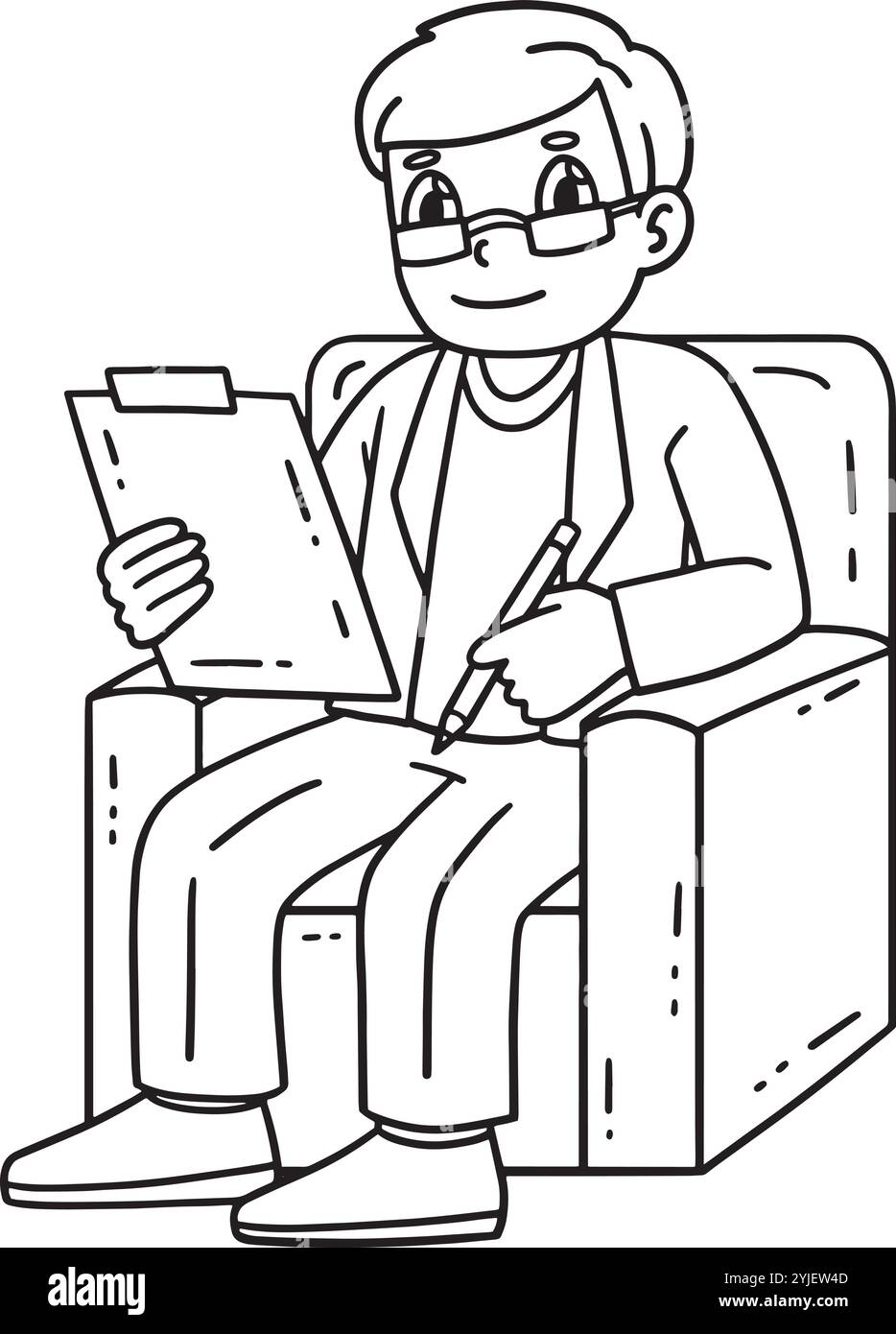 Medico che scrive le note pagina di colorazione isolata Illustrazione Vettoriale