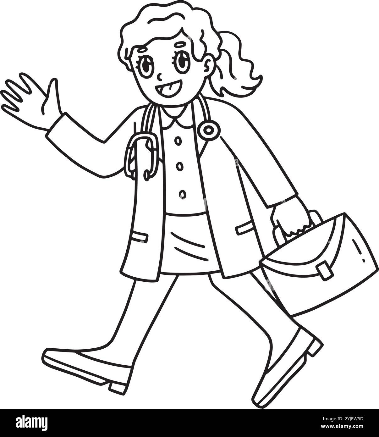 Dottoressa donna che va a lavorare isolata Coloring Illustrazione Vettoriale