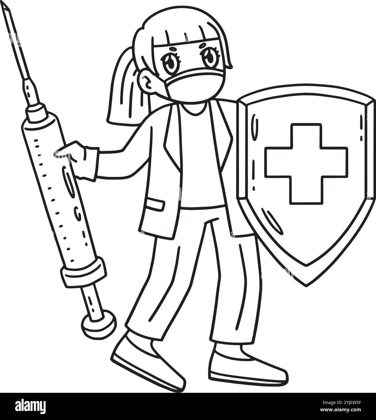 Schermatura di tenuta del medico femmina e siringa isolata Illustrazione Vettoriale