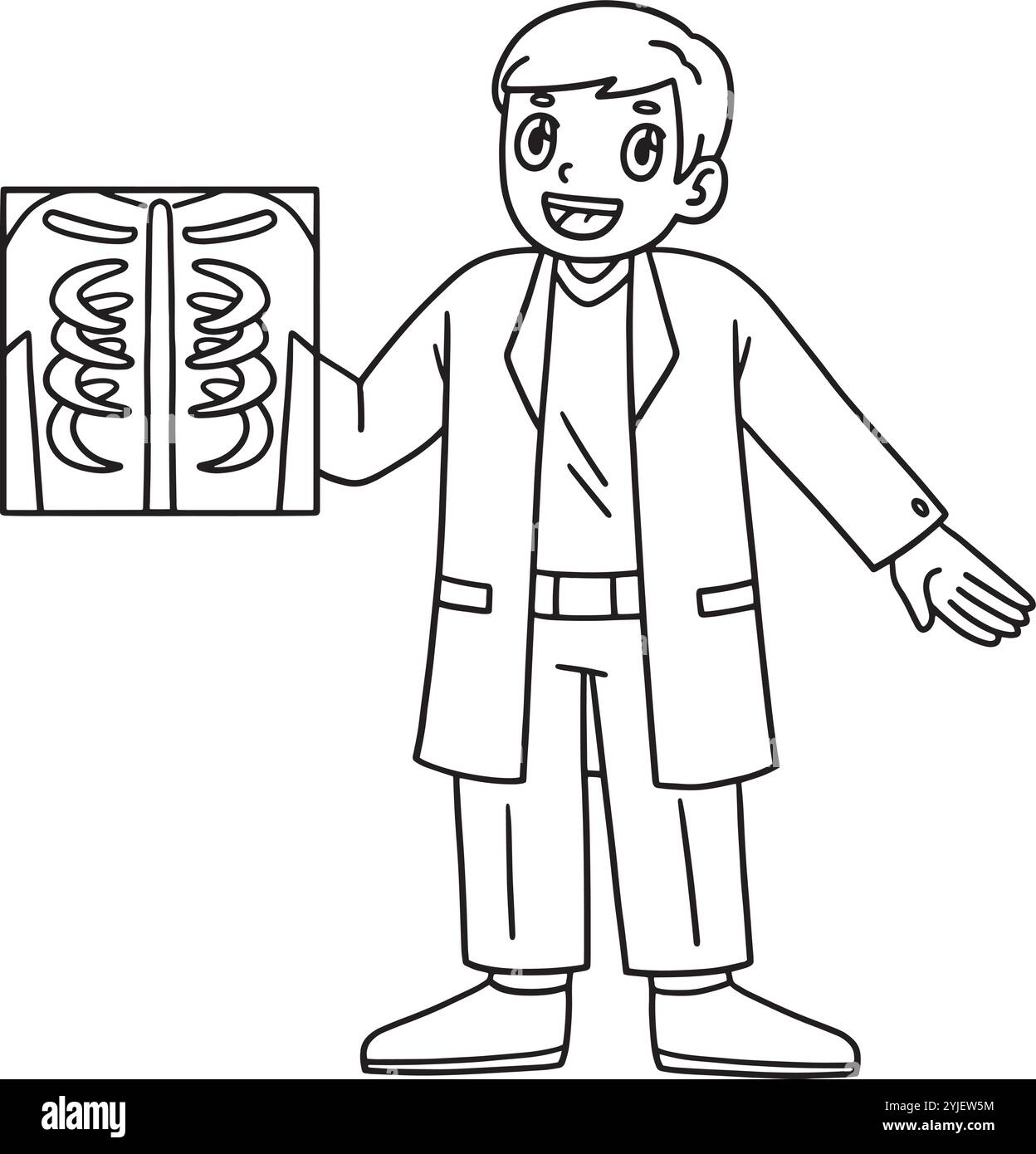 Medico con pellicola radiologica isolata pagina di colorazione Illustrazione Vettoriale
