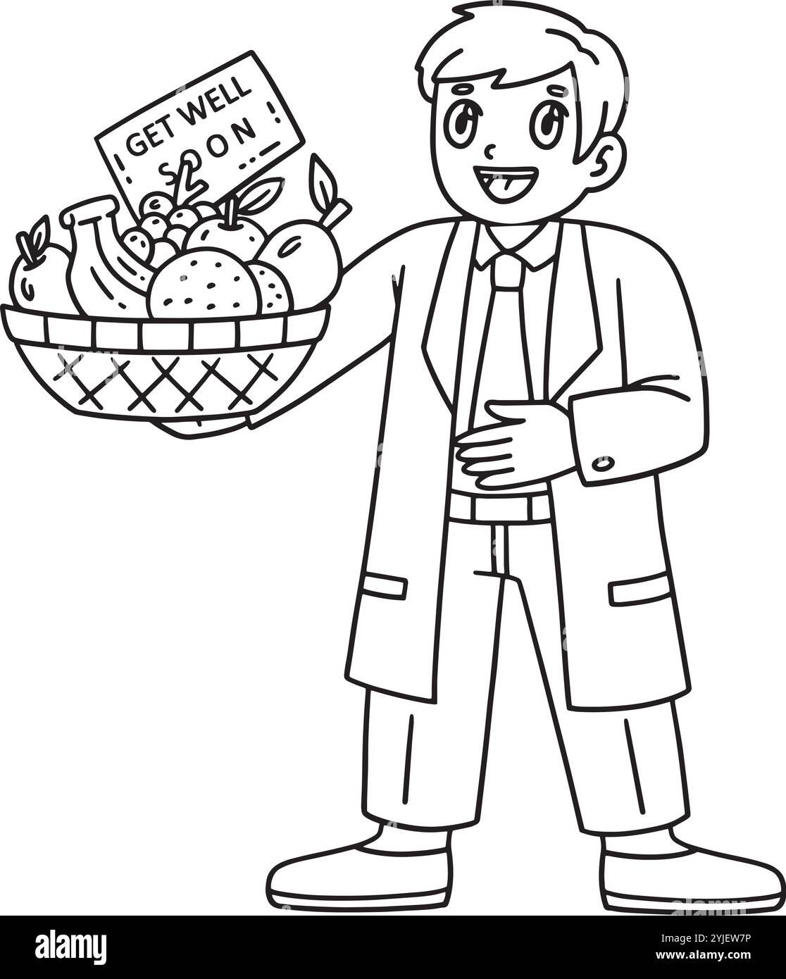 Medico con un cestino di frutta isolato colorazione Illustrazione Vettoriale