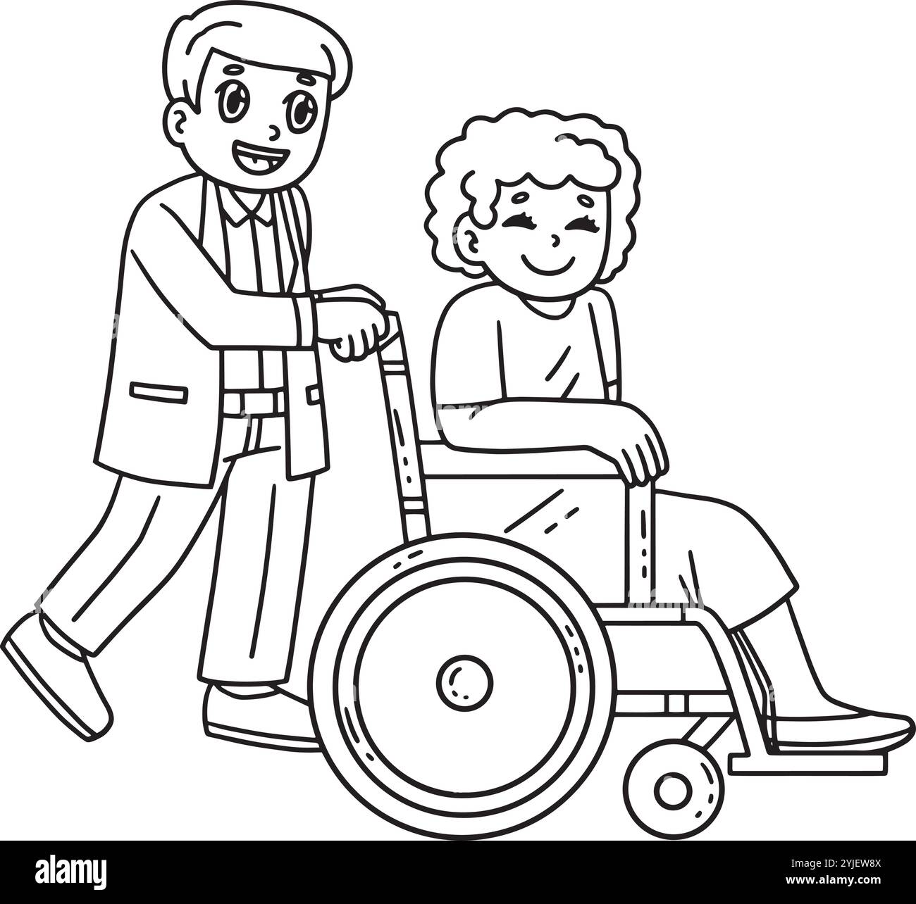 Pagina da colorare per bambini con isolamento medico e paziente Illustrazione Vettoriale