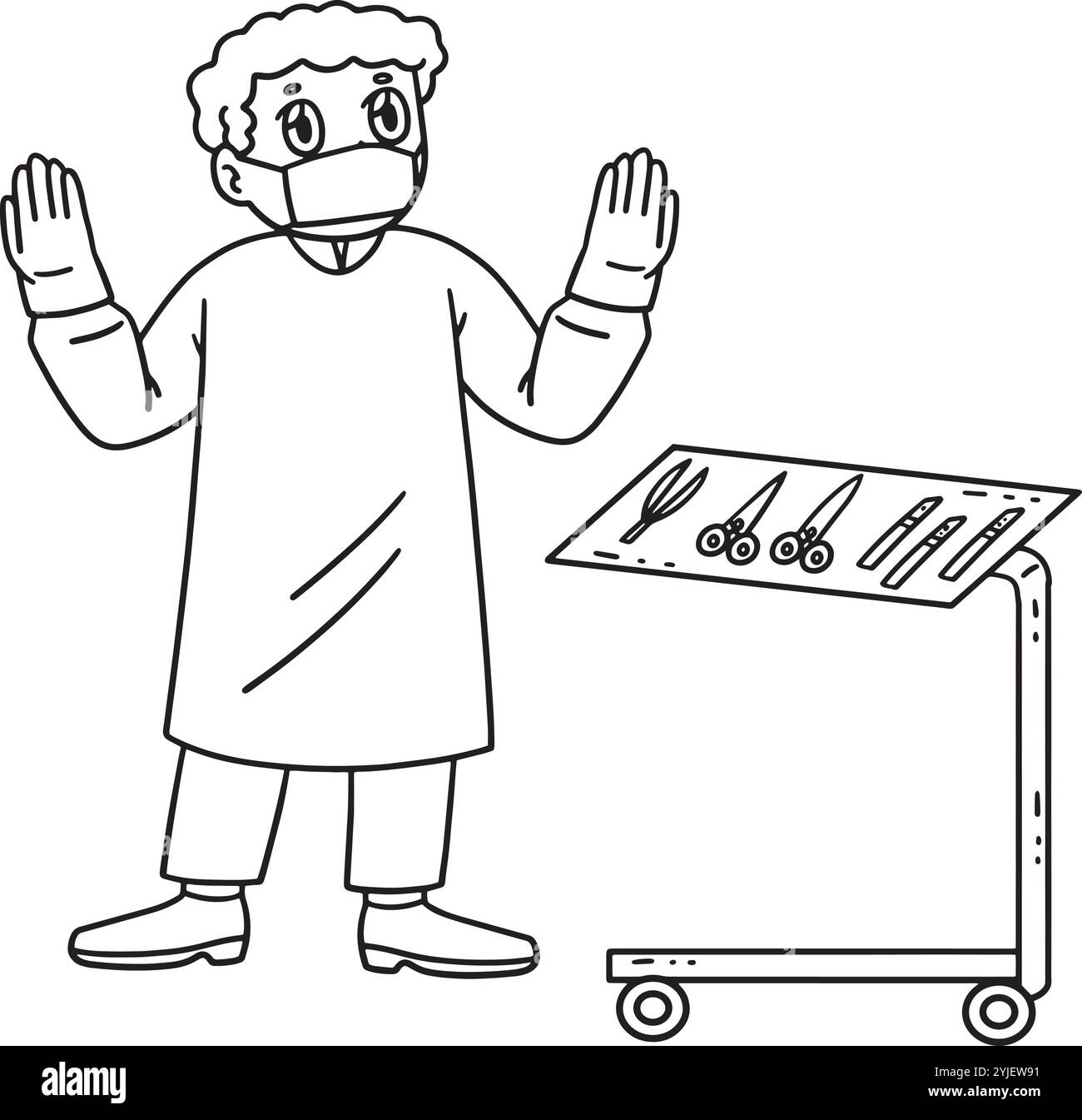 Chirurgo medico strumenti chirurgici colorazione isolata Illustrazione Vettoriale