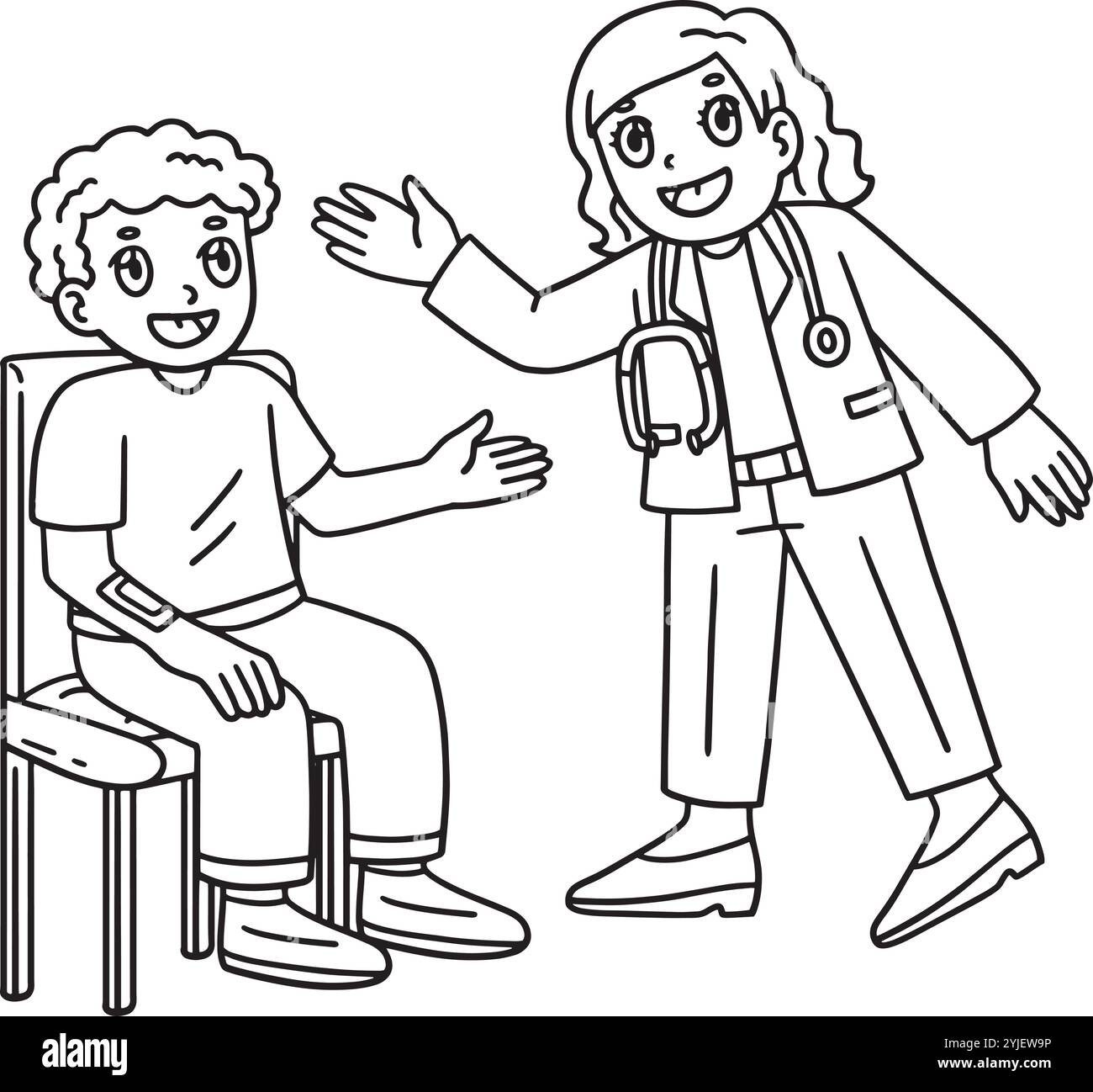 Medico donna che parla con paziente isolato colorare Illustrazione Vettoriale