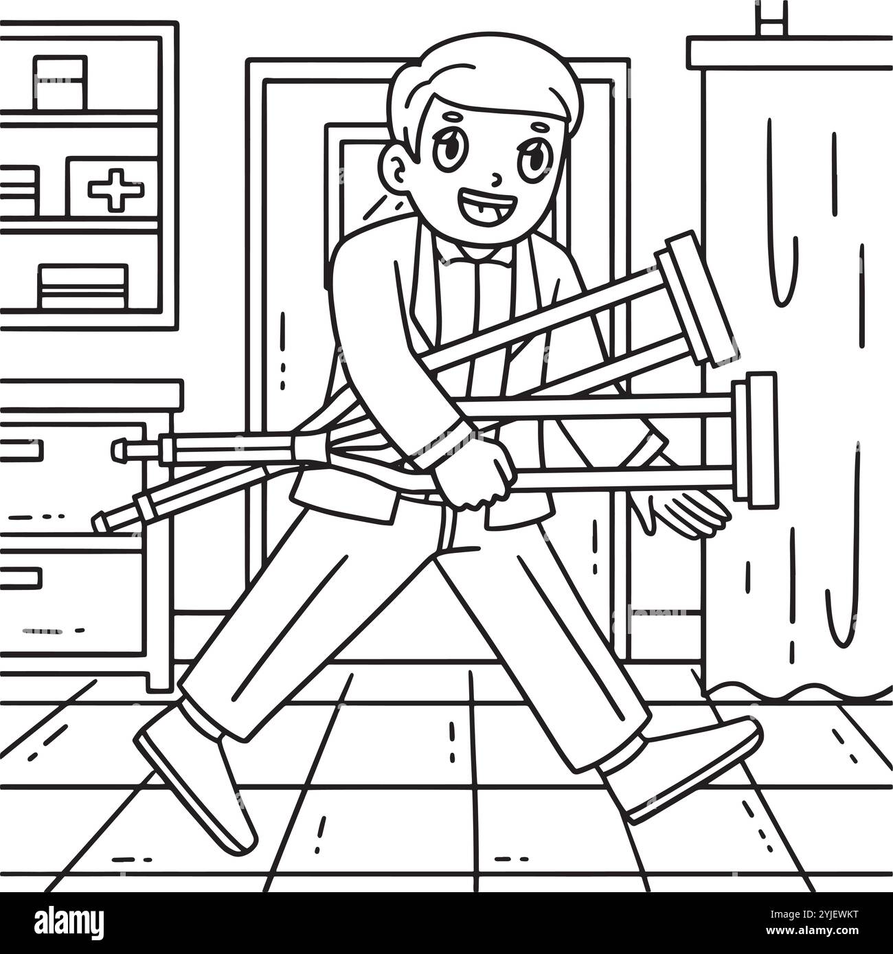 Medico con cane da passeggio per la pagina di colorazione del paziente Illustrazione Vettoriale