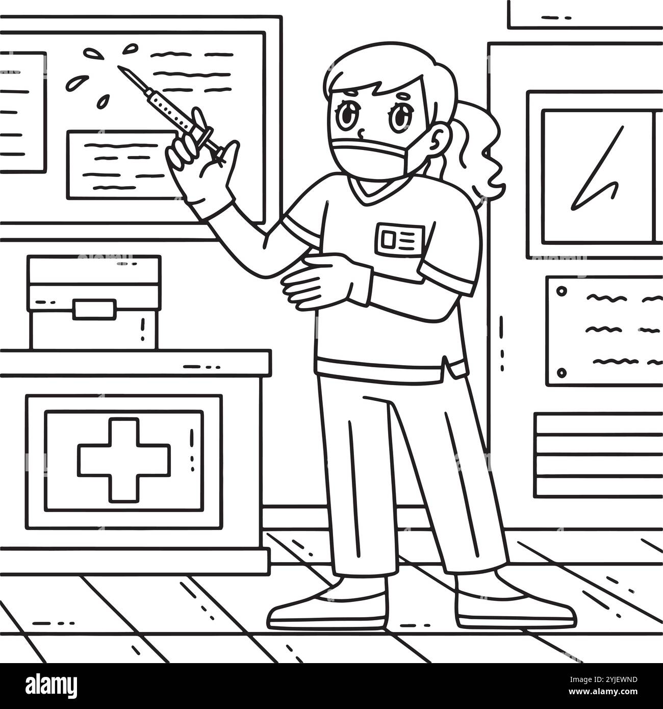 Medico donna con colorazione siringa campione di sangue Illustrazione Vettoriale