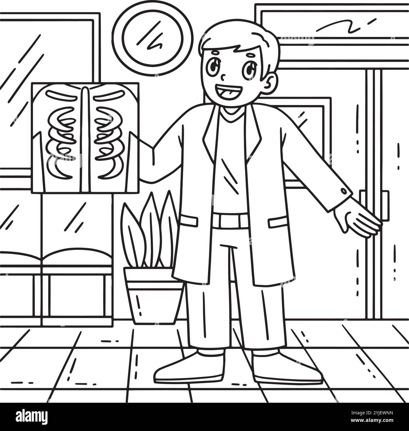 Doctor with X-Ray Film Coloring Page for Kids Illustrazione Vettoriale
