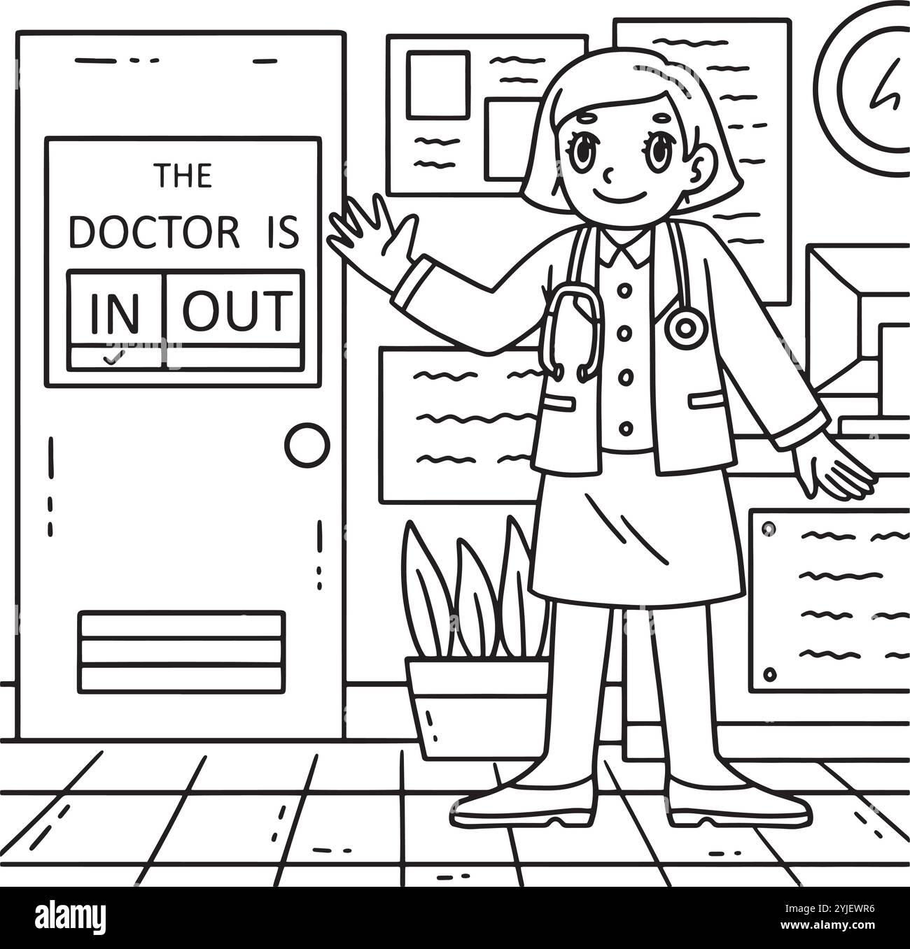 Il dottore è in Coloring Page for Kids Illustrazione Vettoriale