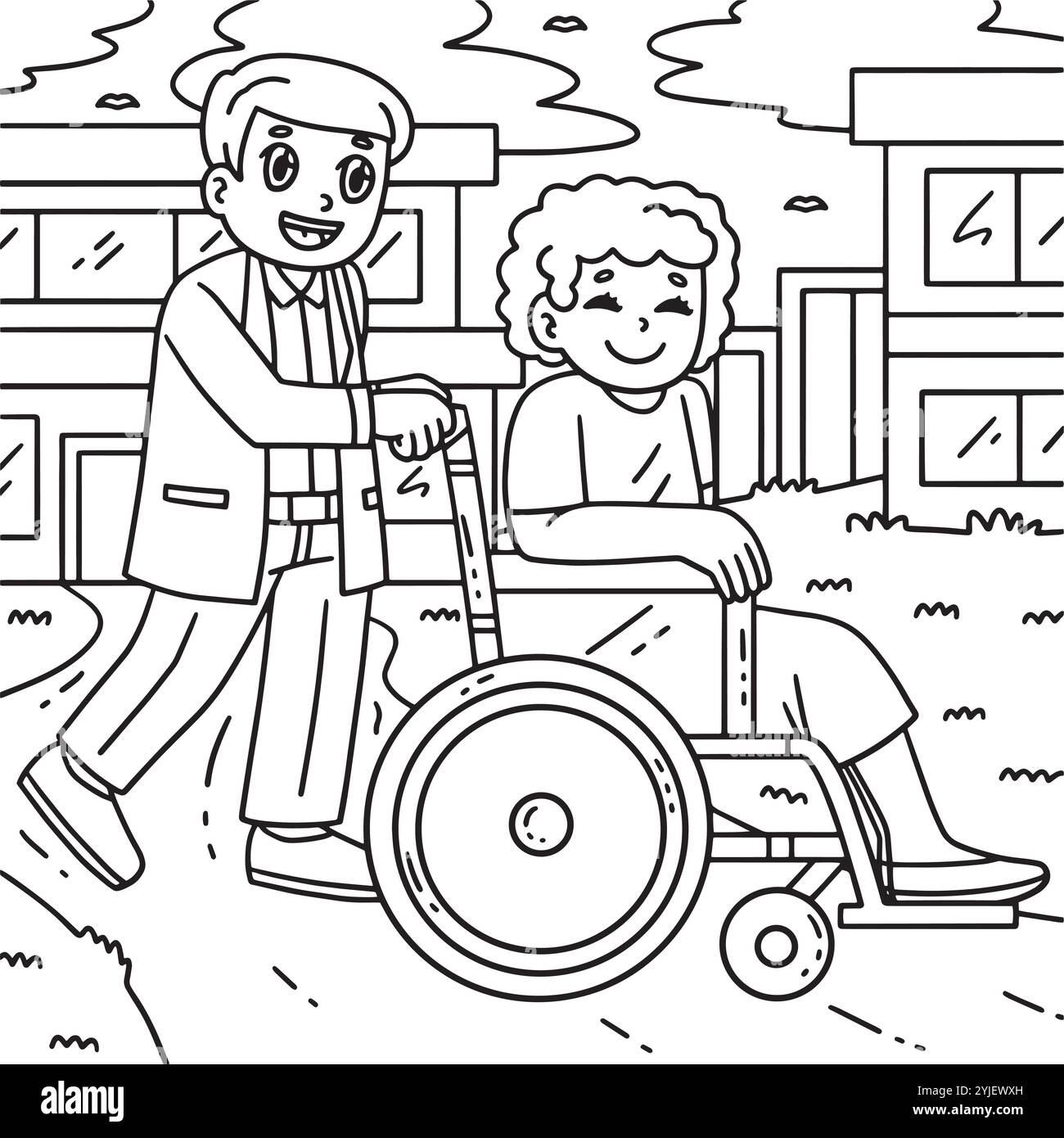 Pagina da colorare medico e paziente per bambini Illustrazione Vettoriale