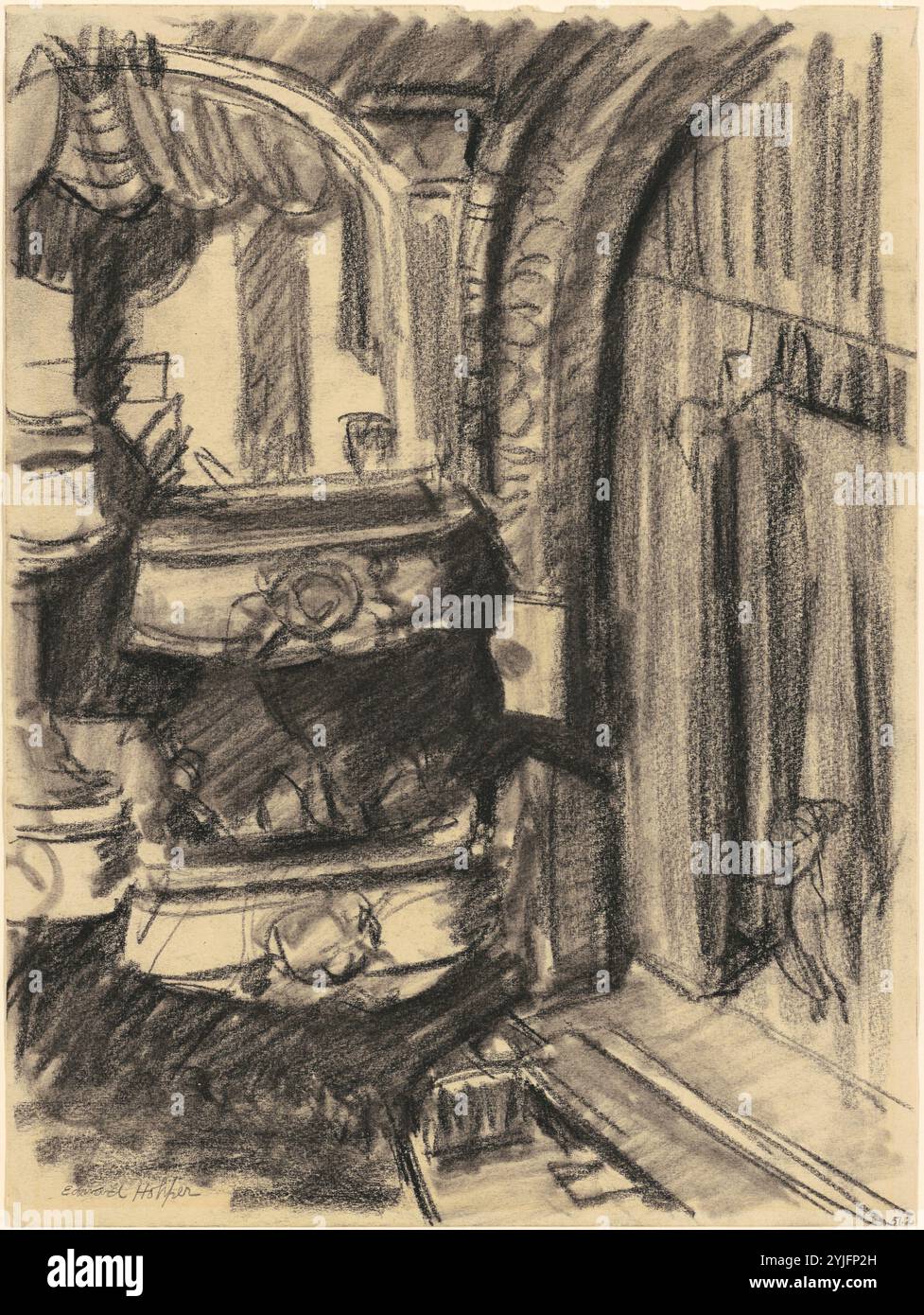Teatro burlesco, Times Square. Data: primi 1940s. Dimensioni: foglio: 30.16 × 22,54 cm (11 7/8 x 8 7/8 in.). Medium: carboncino su carta intessuta. Museo: National Gallery of Art di Washington DC. Autore: Edward Hopper. Foto Stock