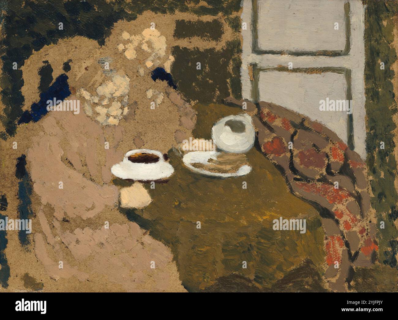 Due donne che bevono caffè. Data: c. 1893. Dimensioni: Totale: 21,5 x 28,8 cm (7/16 x 5/16 pollici) telaio: 37,7 x 45,4 x 5,3 cm (14 13/16 x 17 7/8 x 2 1/16 pollici). Medio: Olio su cartone. Museo: National Gallery of Art, Washington DC. Autore: Edouard Vuillard. Foto Stock