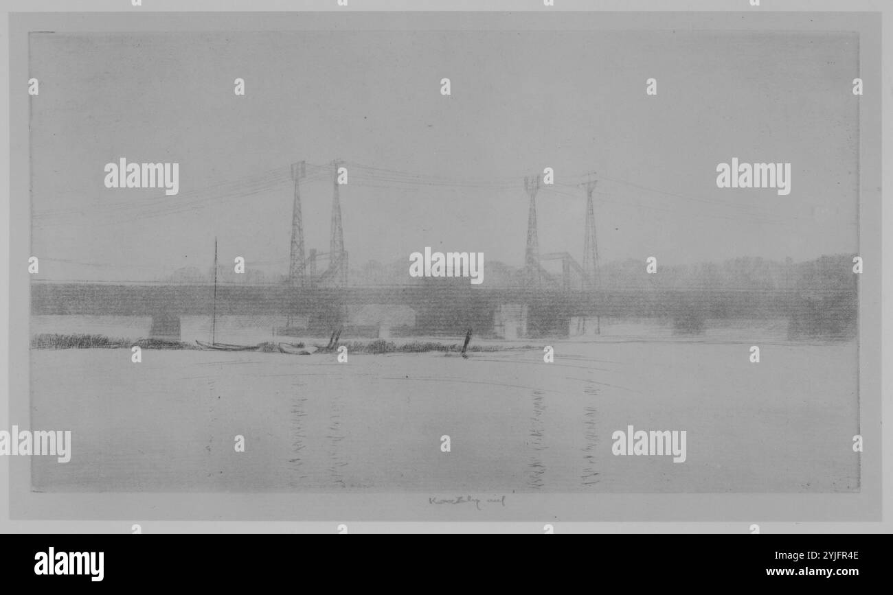 Ponte ferroviario, Connecticut. Artista: Kerr Eby (American, Tokyo, Giappone 1889-1946 Norwalk, Connecticut). Dimensioni: mat dimensioni: 14¼ x 19¼ poll.. Data: 1924-46. Museo: Metropolitan Museum of Art di New York, Stati Uniti d'America. Foto Stock