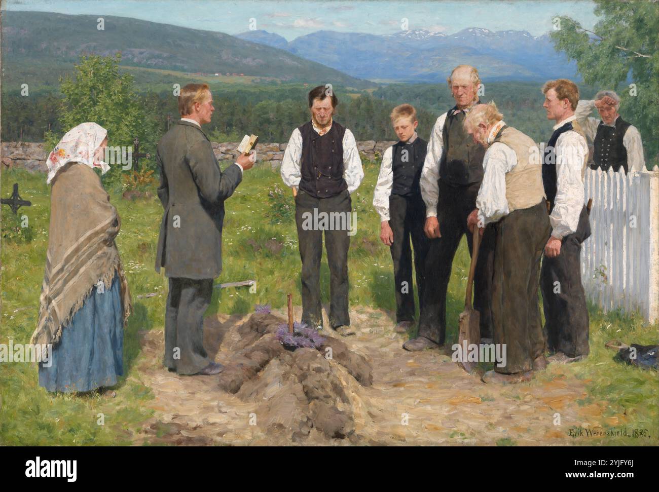 Sepoltura contadina. Data/periodo: 1885. Pittura. Olio su tela. Larghezza: 150,5 cm. Altezza: 102,5 cm. Autore: Erik Werenskiold. Foto Stock