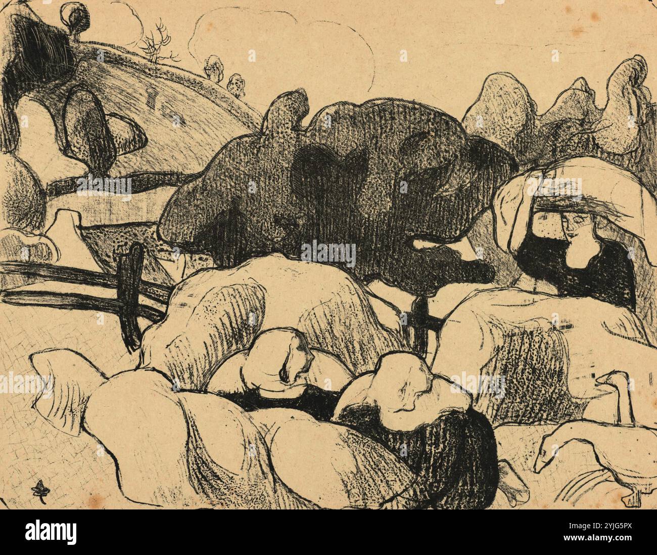 Donne bretone che fanno Haystacks (Bretons Faisant les Foins). Dimensioni: 25 cm x 32,7 cm, 25 cm x 32,5 cm. Museo: Van Gogh Museum, Amsterdam. Autore: EMILE BERNARD. Foto Stock