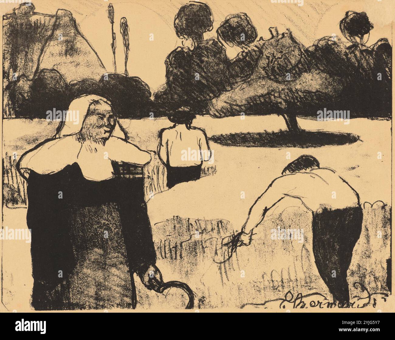 Breton Women Harvesting (Bretons faisant la moisson). Dimensioni: 24,5 cm x 32,7 cm, 24 cm x 29,9 cm. Museo: Van Gogh Museum, Amsterdam. Autore: EMILE BERNARD. Foto Stock