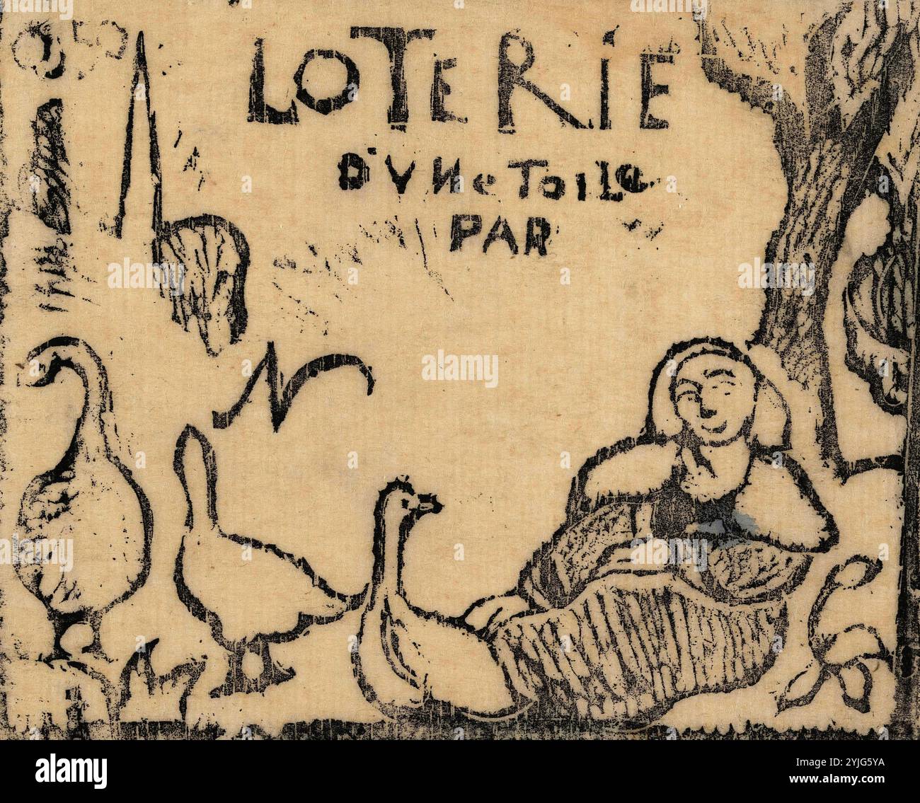 Biglietto della lotteria donna con oche (la femme aux oies). Dimensioni: 14,7 cm x 22,3 cm, 12,8 cm x 15,5 cm. Museo: Van Gogh Museum, Amsterdam. Autore: EMILE BERNARD. Foto Stock