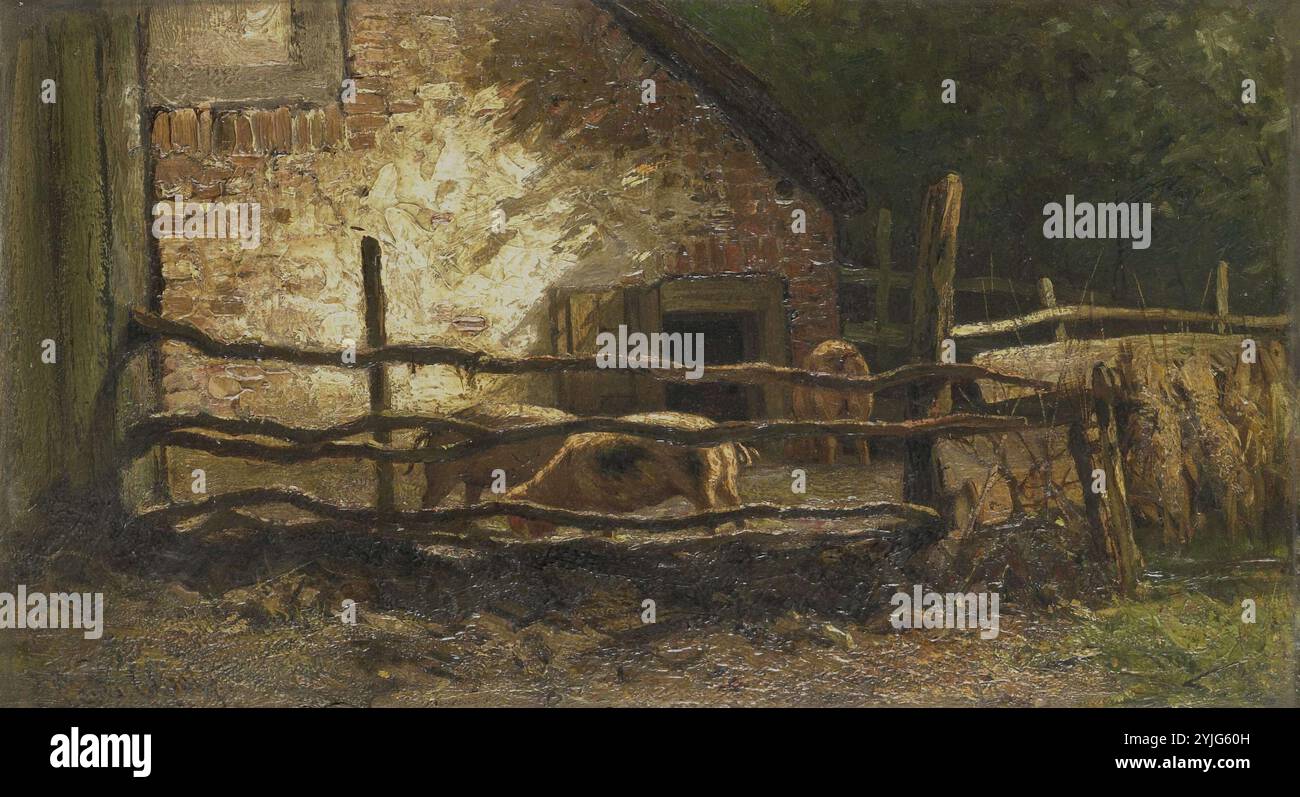 Suini in un porcile. Dating: 1870 - 1910. Luogo: Paesi Bassi. Misurazioni: h 17.3 cm × W 30,4 cm × t 1.1 cm; d 6.5 cm. Museo: Rijksmuseum Amsterdam. Autore: Luigi Apol (menzionato in oggetto). Foto Stock