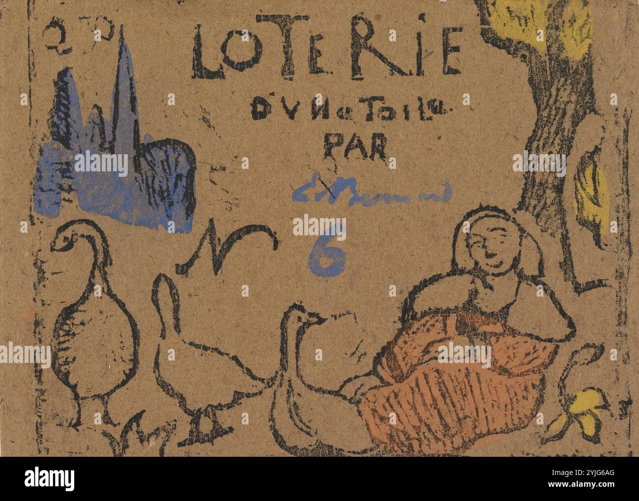 Biglietto della lotteria donna con oche (la femme aux oies). Dimensioni: 12,4 cm x 17 cm, 12 cm x 15 cm. Museo: Van Gogh Museum, Amsterdam. Autore: EMILE BERNARD. Foto Stock