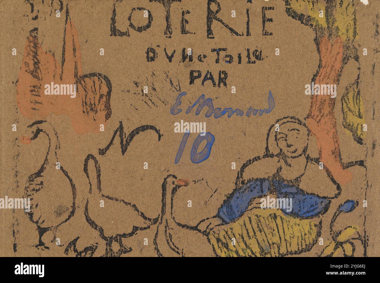 Biglietto della lotteria donna con oche (la femme aux oies). Dimensioni: 11,5 cm x 16,5 cm, 11,5 cm x 15 cm. Museo: Van Gogh Museum, Amsterdam. Autore: EMILE BERNARD. Foto Stock