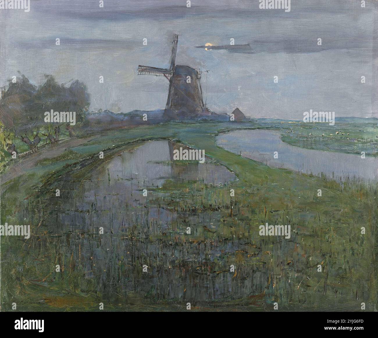 Oostzijdse Mill lungo il fiume Gein al chiaro di luna. Dating: c. 1903. Luogo: Paesi Bassi. Misurazioni: h 63 cm × W 75,4 cm. Museo: Rijksmuseum Amsterdam. Autore: Piet Mondriaan (firmato dall'artista). Foto Stock